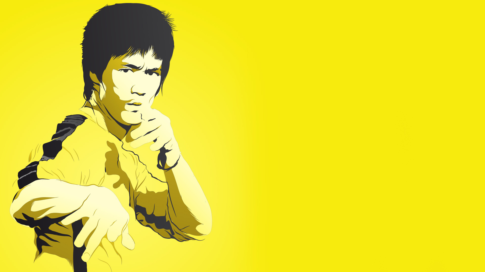 Bruce Lee, Tuta gialla, Sfondo giallo, Grafica vettoriale, 1920x1080, wallpaper desktop
