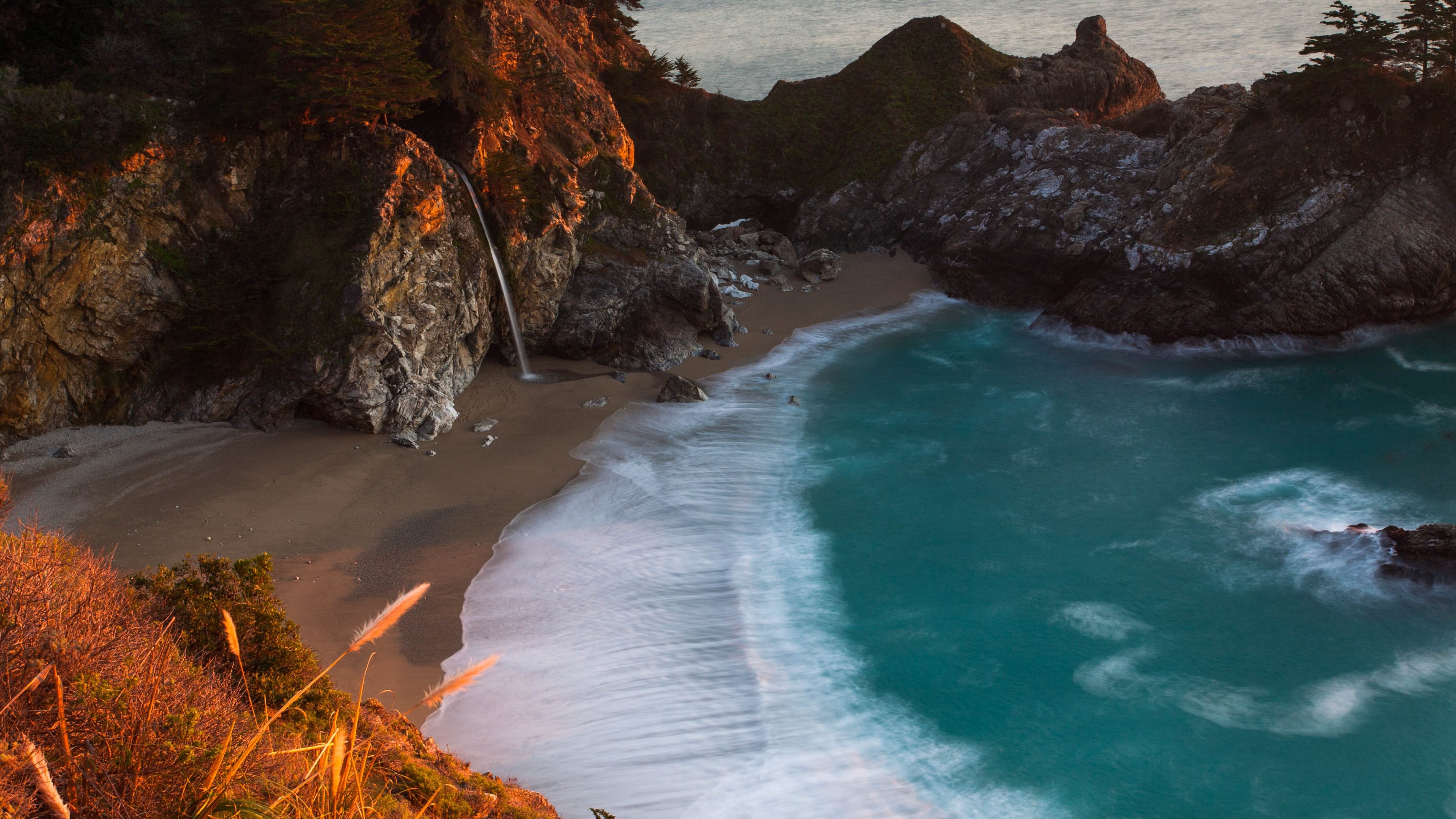 McWay Falls, Big Sur, California, Cascata, Spiaggia, sfondo 4K per desktop