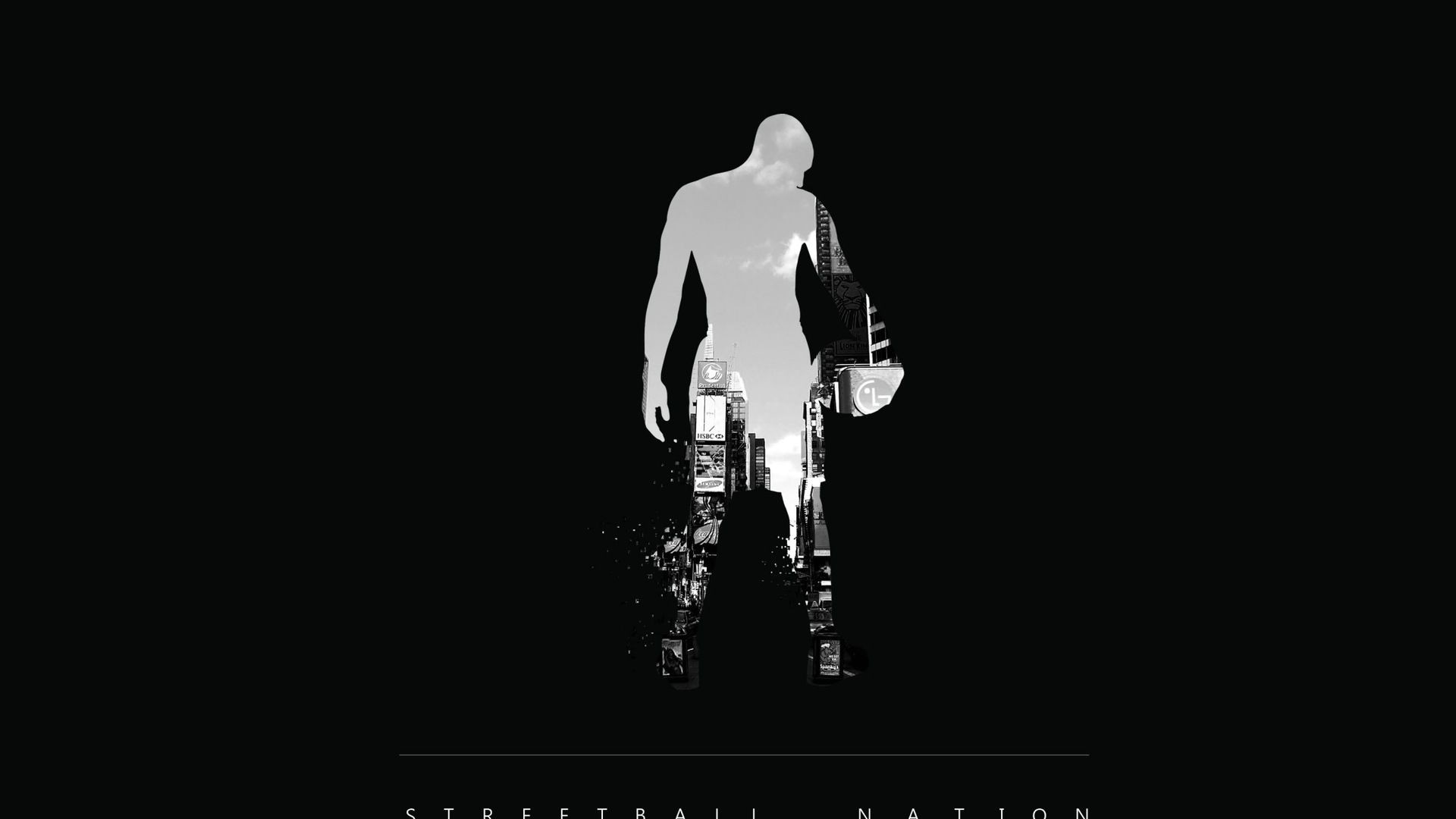 Streetball Nation, Silhouette, Bianco e nero, Sfondo nero, Full HD, wallpaper per computer