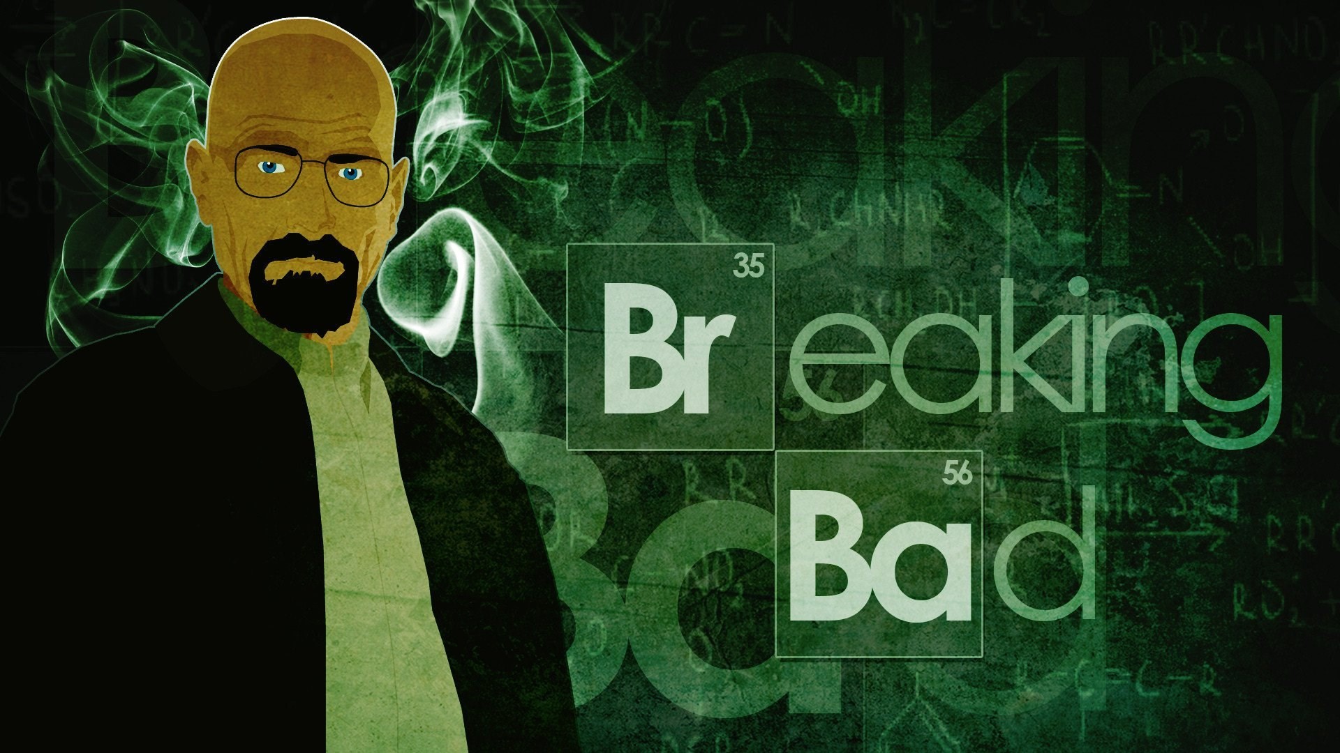 Walter White, Breaking Bad, Logo, Illustrazione, Fumo verde, Full HD 1080p, sfondo desktop