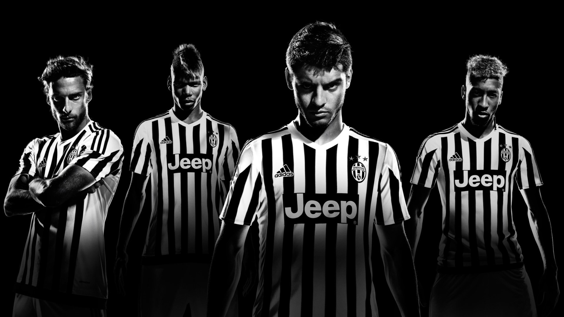 Juventus, Claudio Marchisio, Paul Pogba, Álvaro Morata, Bianco e nero, sfondo desktop Full HD