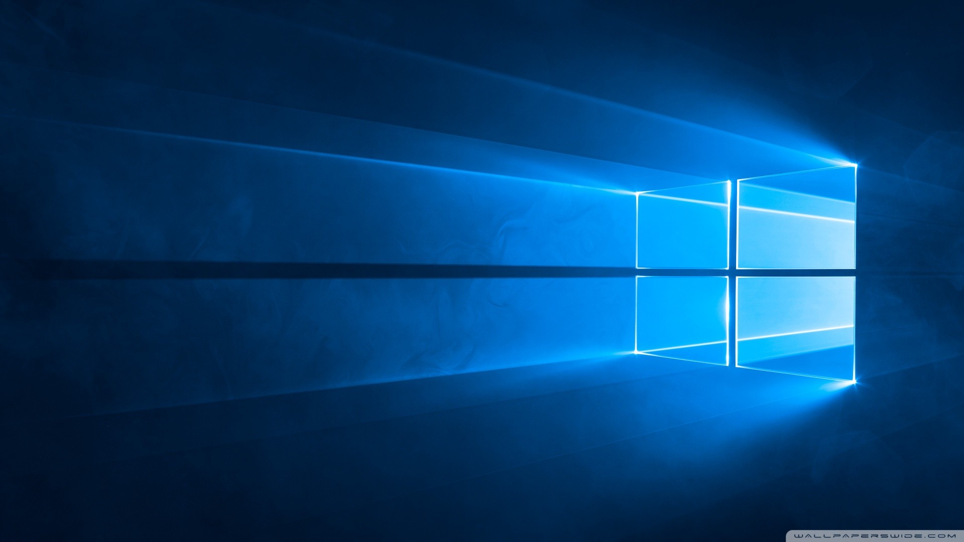Sfondo Windows 10, Logo Windows, Raggi di luce, Blu, 16:9 Full HD, wallpaper widescreen