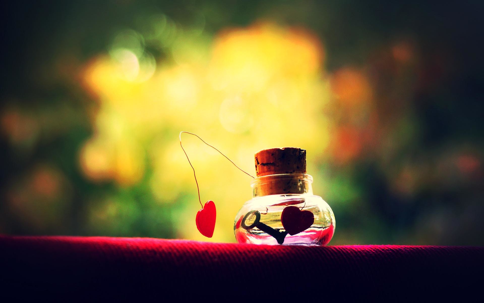 Barattolo, Chiave, Cuore, Bokeh, Full HD, sfondo per portatile