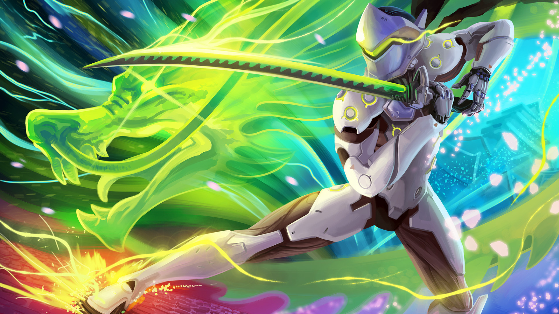 Genji, Overwatch, Dragonblade, Drago, Colori vivaci, 1920x1080, sfondo per PC