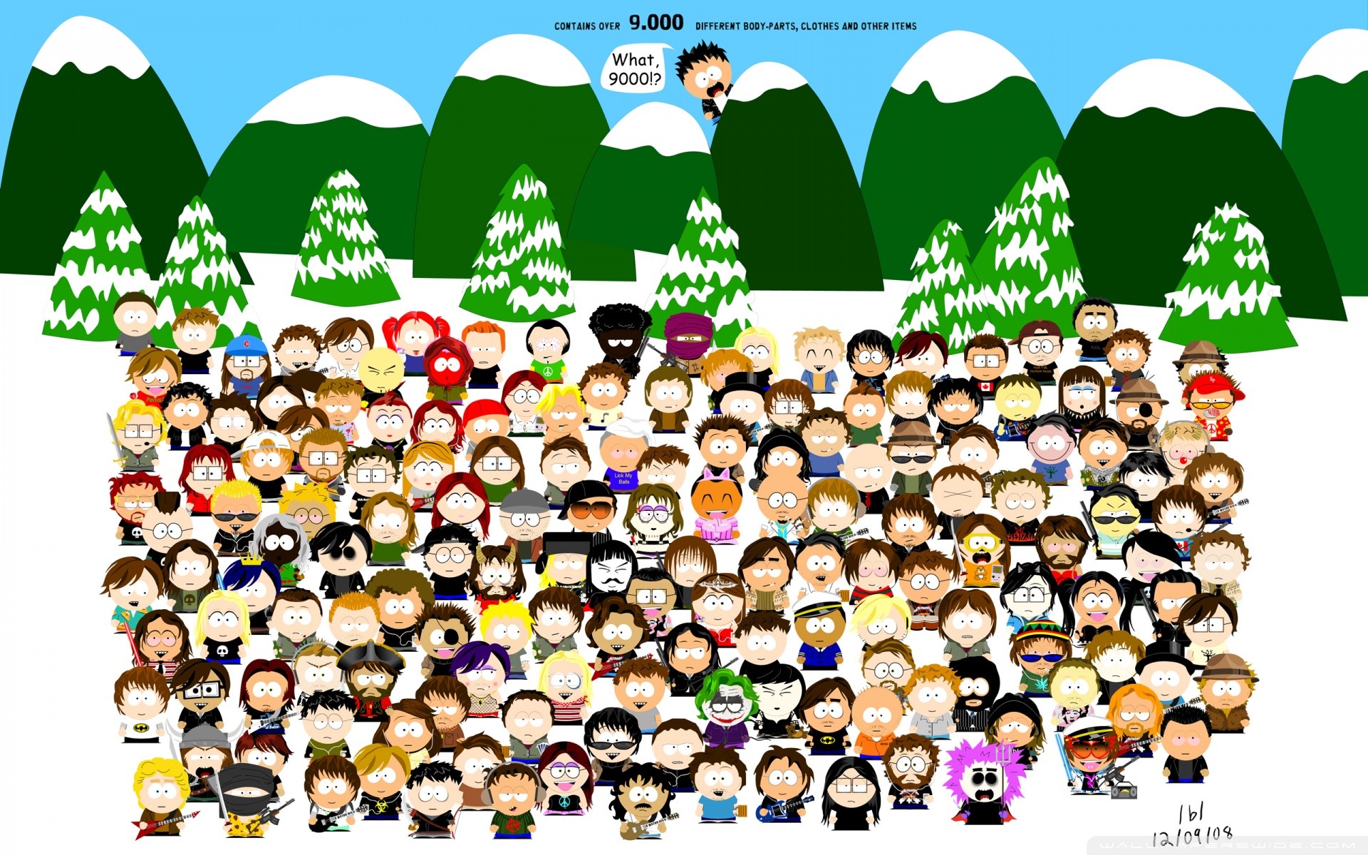 South Park, Personaggi, Folla, Pini, Full HD, sfondo per PC e portatile