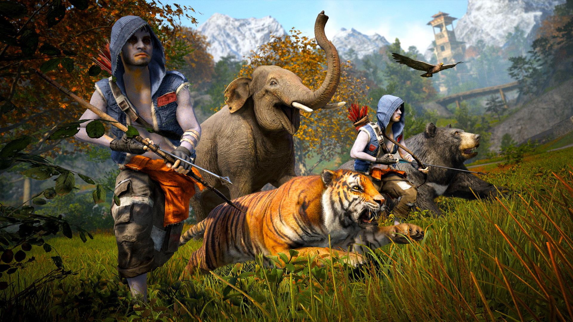 Far Cry 4, Elefante, Tigre, Orso, Kyrat, Full HD, sfondo desktop