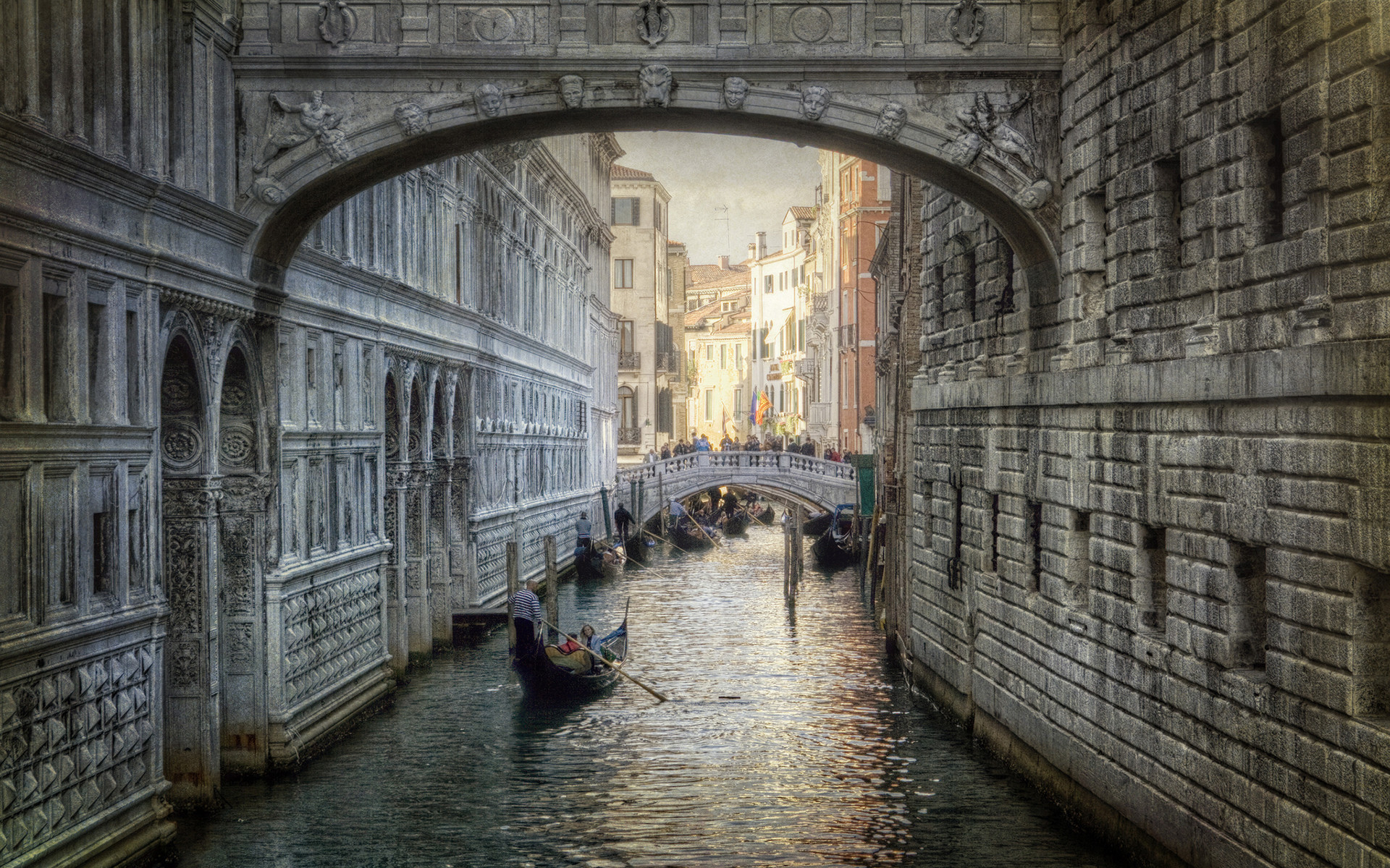 Ponte dei Sospiri, Rio di Palazzo, Venezia, Gondola, Pietra, 16:10 Full HD, sfondo widescreen