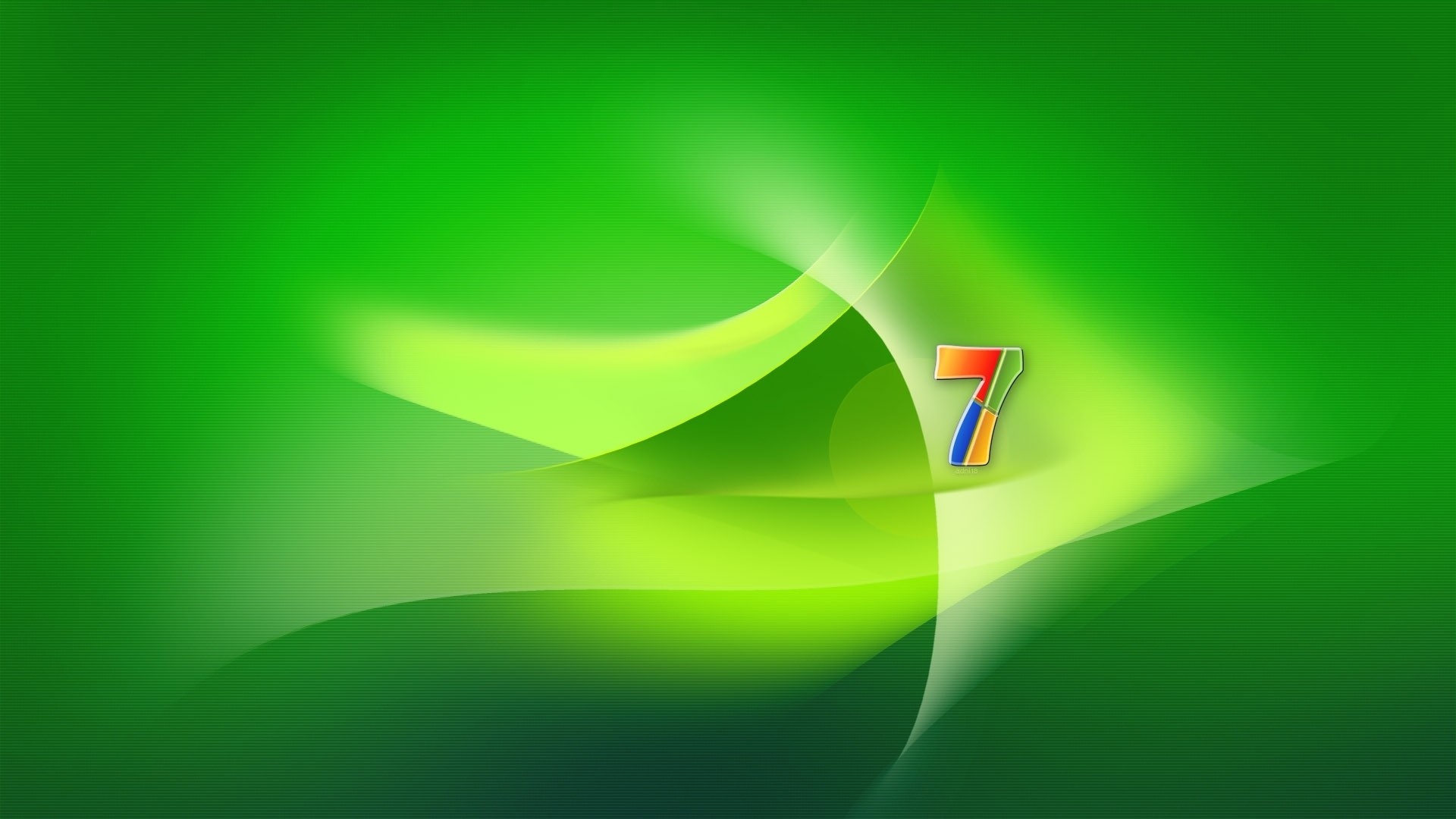 Windows 7, Numero 7, Sfondo verde, 16:9 Full HD, wallpaper widescreen