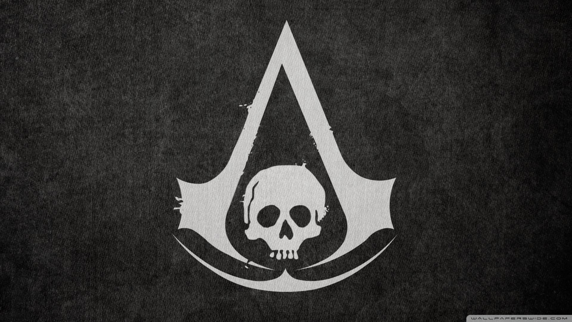 Assassin's Creed IV: Black Flag, Logo, Teschio, Sfondo grigio, 1920x1080, wallpaper desktop