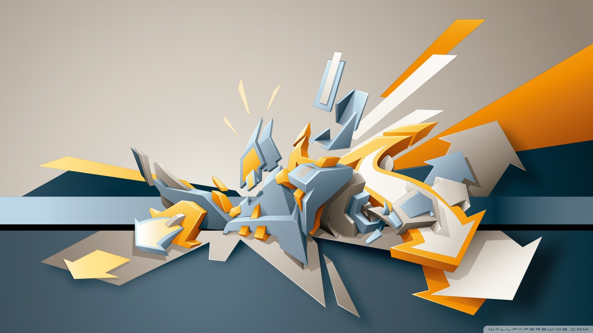 Graffiti 3D, Arte digitale, Arancione, Forme astratte, 1920x1080, sfondo per PC