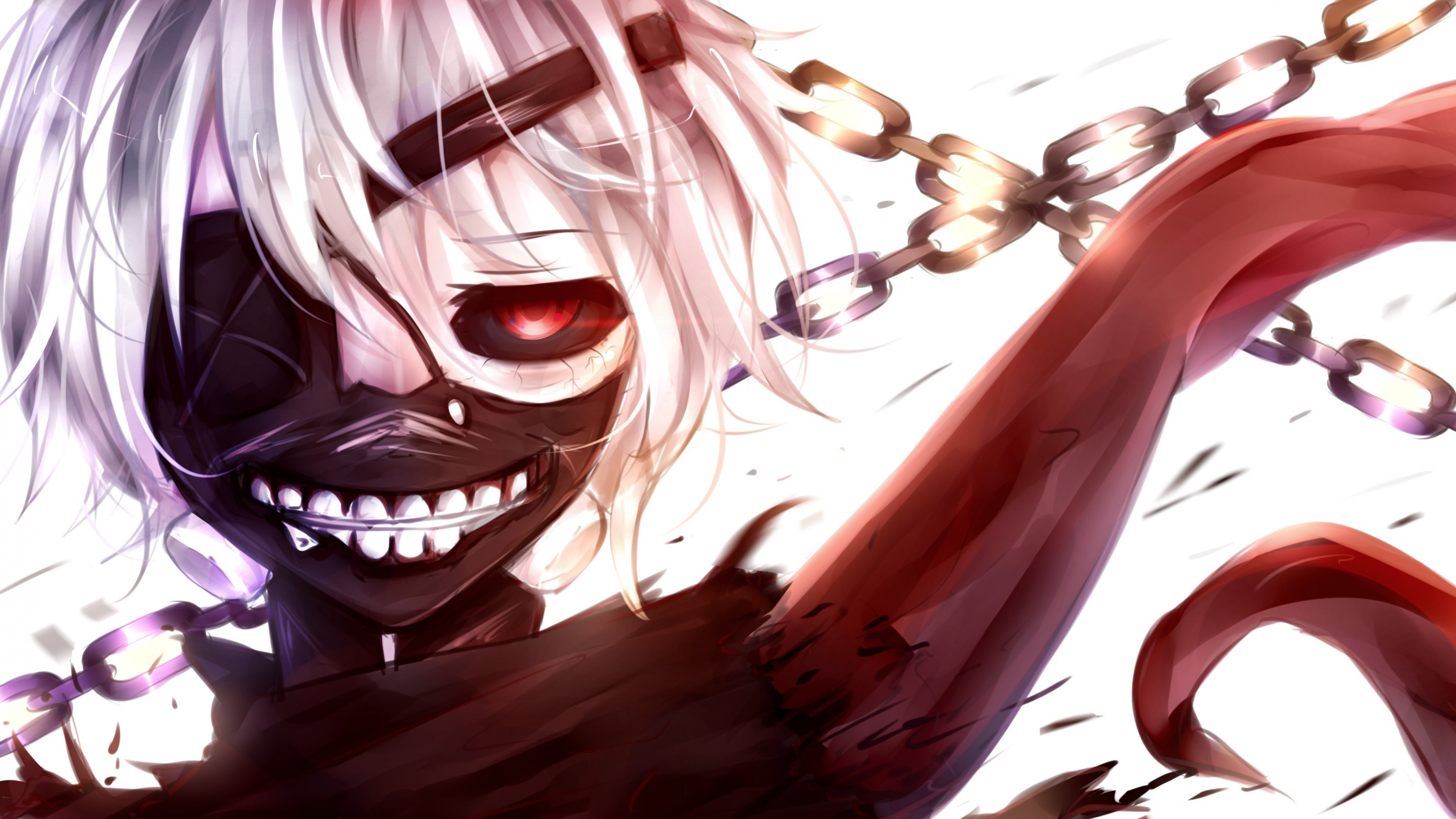 Ken Kaneki, Tokyo Ghoul, Maschera, Catene, Kagune, 4K 2160p, sfondo desktop