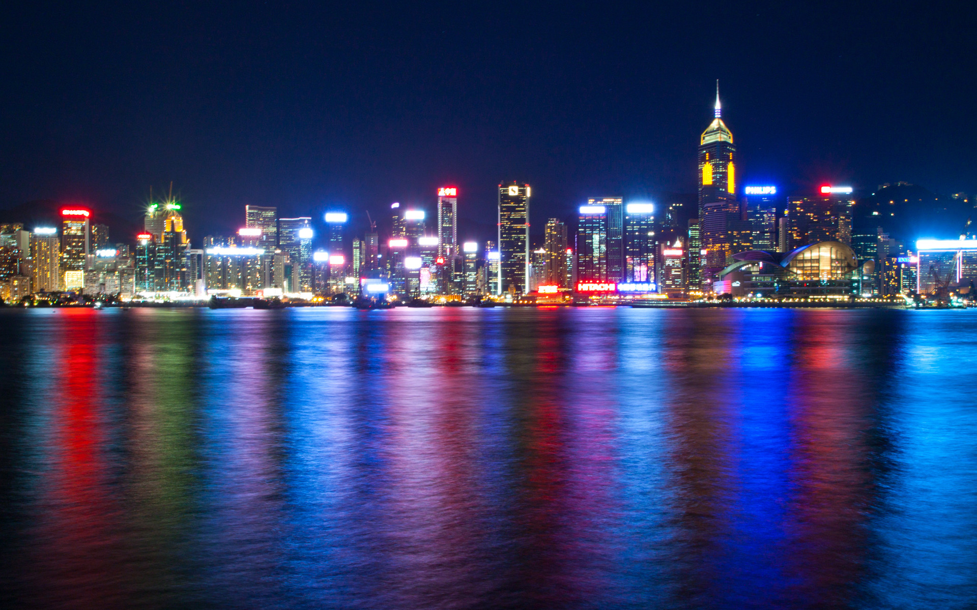 Hong Kong, Skyline, Notte, Riflesso, sfondo per desktop
