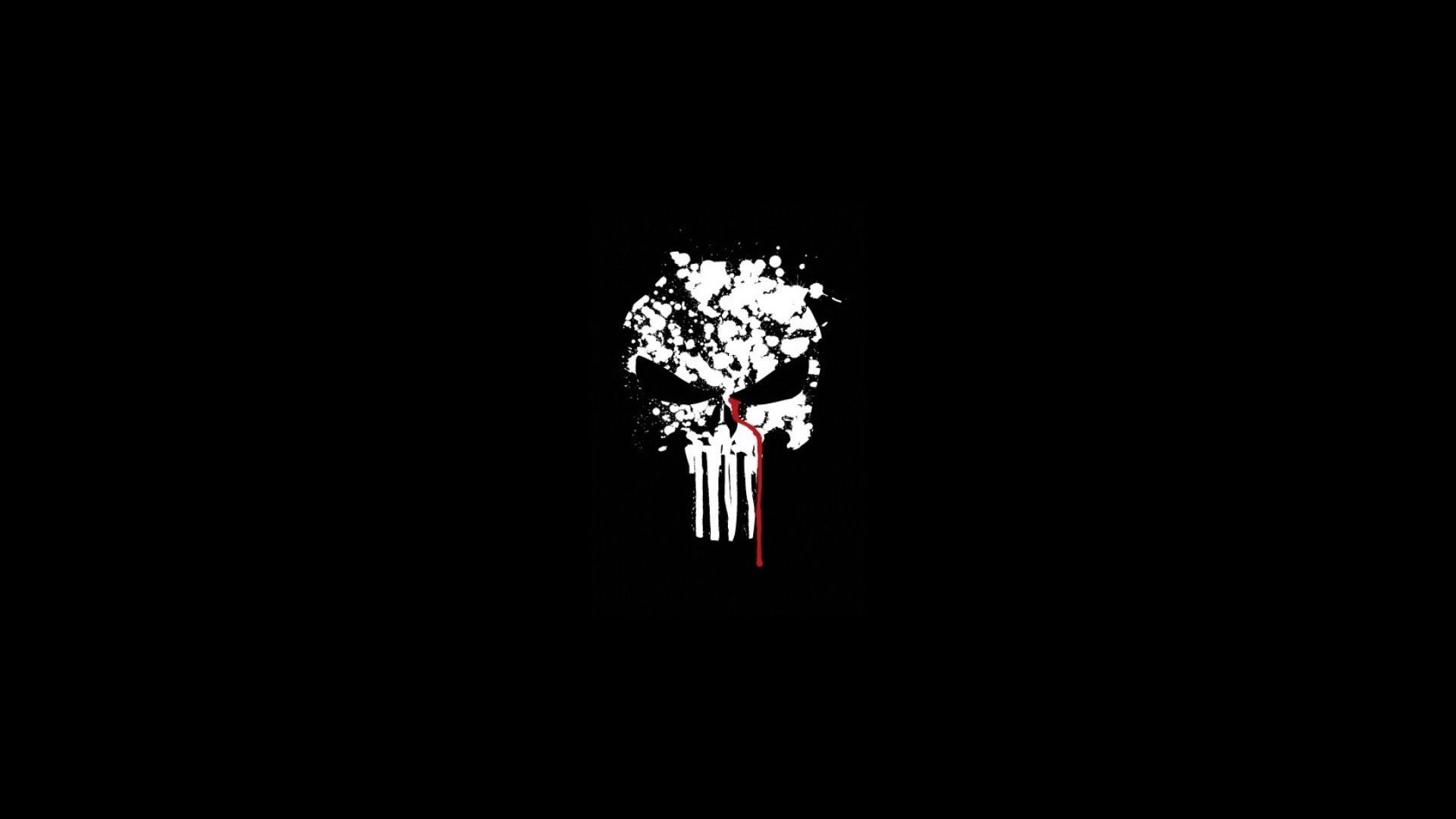 Teschio del Punitore, The Punisher, Minimalista, Sfondo nero, 16:9 Full HD, wallpaper widescreen