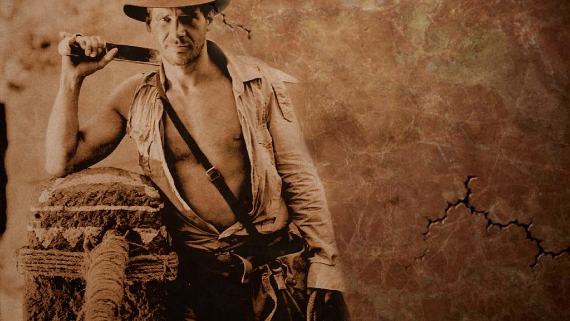 Indiana Jones, Harrison Ford, Seppia, Ritratto, Full HD, sfondo Windows 11