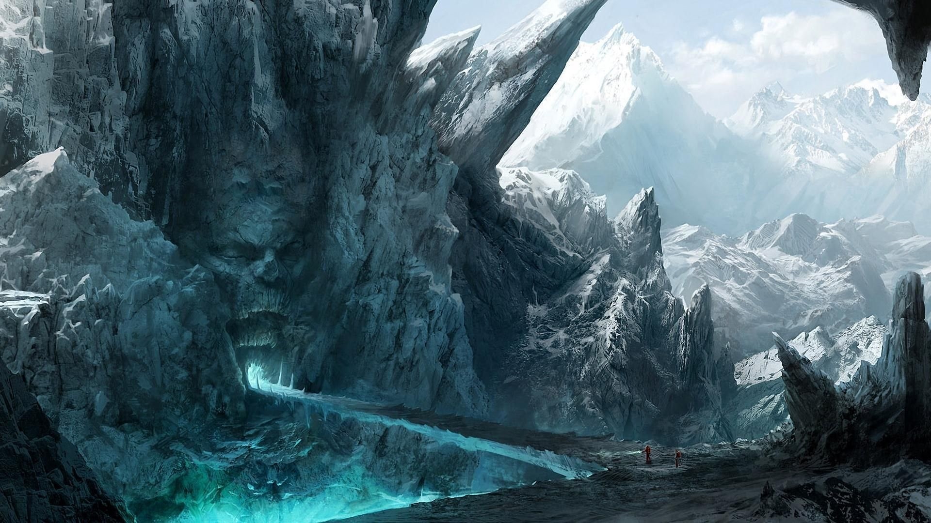 Montagne di ghiaccio, Fantasy, Canyon, Arte digitale, 1920x1080, immagine di sfondo