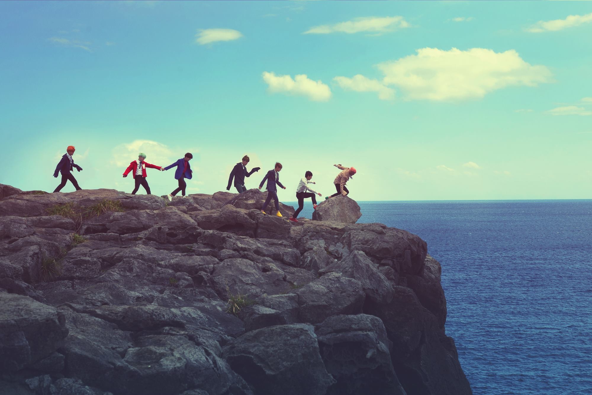 BTS, Scogliera, Mare, Cielo azzurro, Full HD, sfondo per PC