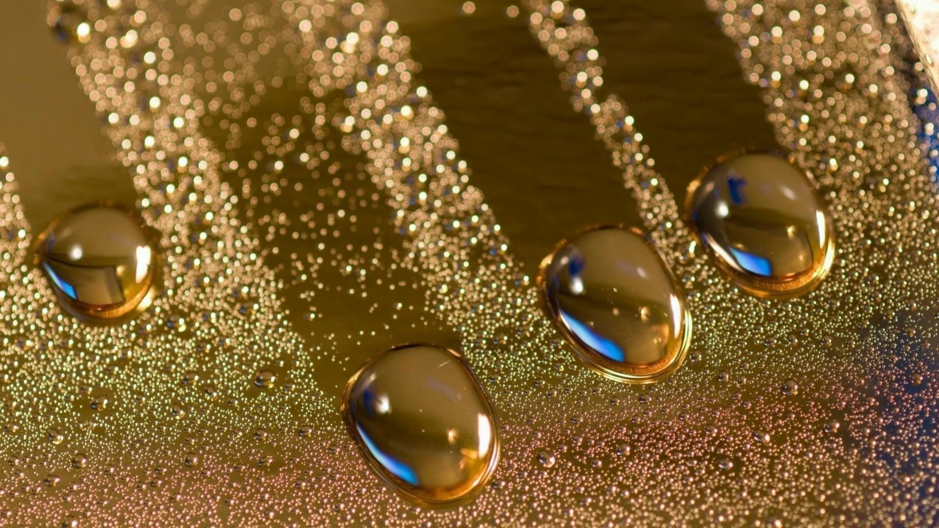 Gocce d'acqua, Macro, Oro, Bolle, 1920x1080, immagine di sfondo