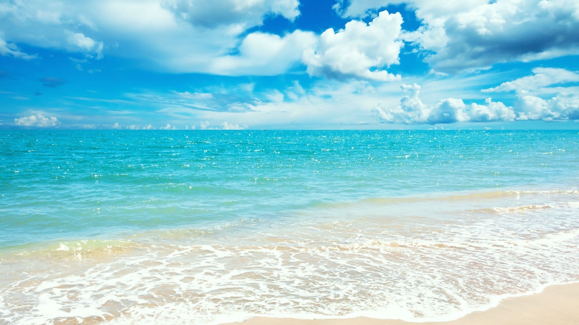 Mare turchese, Spiaggia, Onde, Nuvole, 1920x1080, sfondo per PC