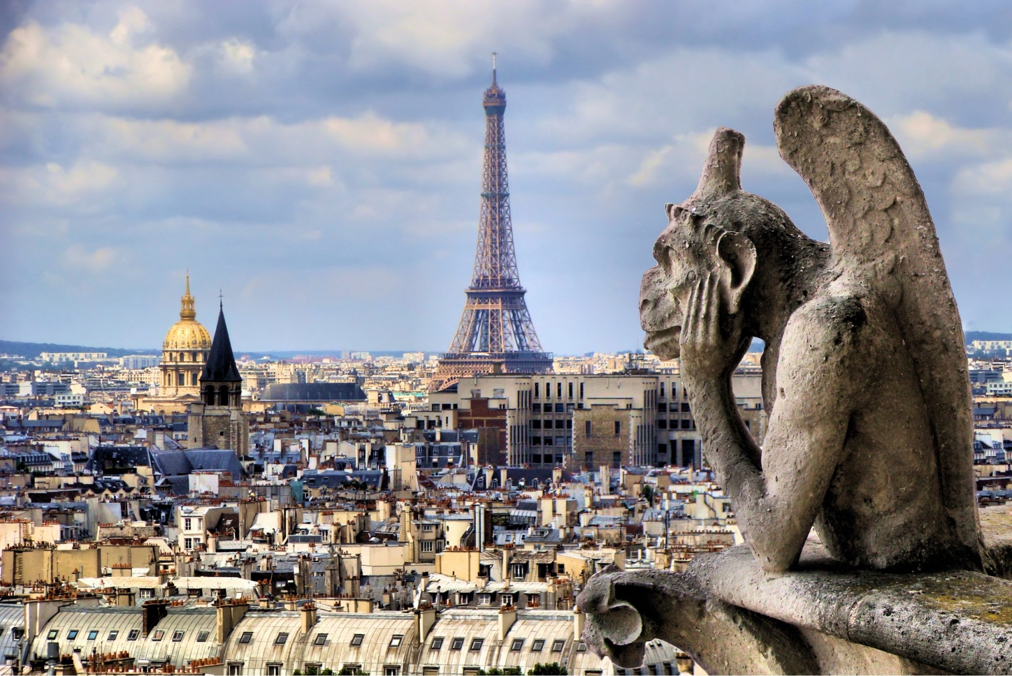 Torre Eiffel, Gargoyle, Notre-Dame, Parigi, Full HD, sfondo per PC e portatile