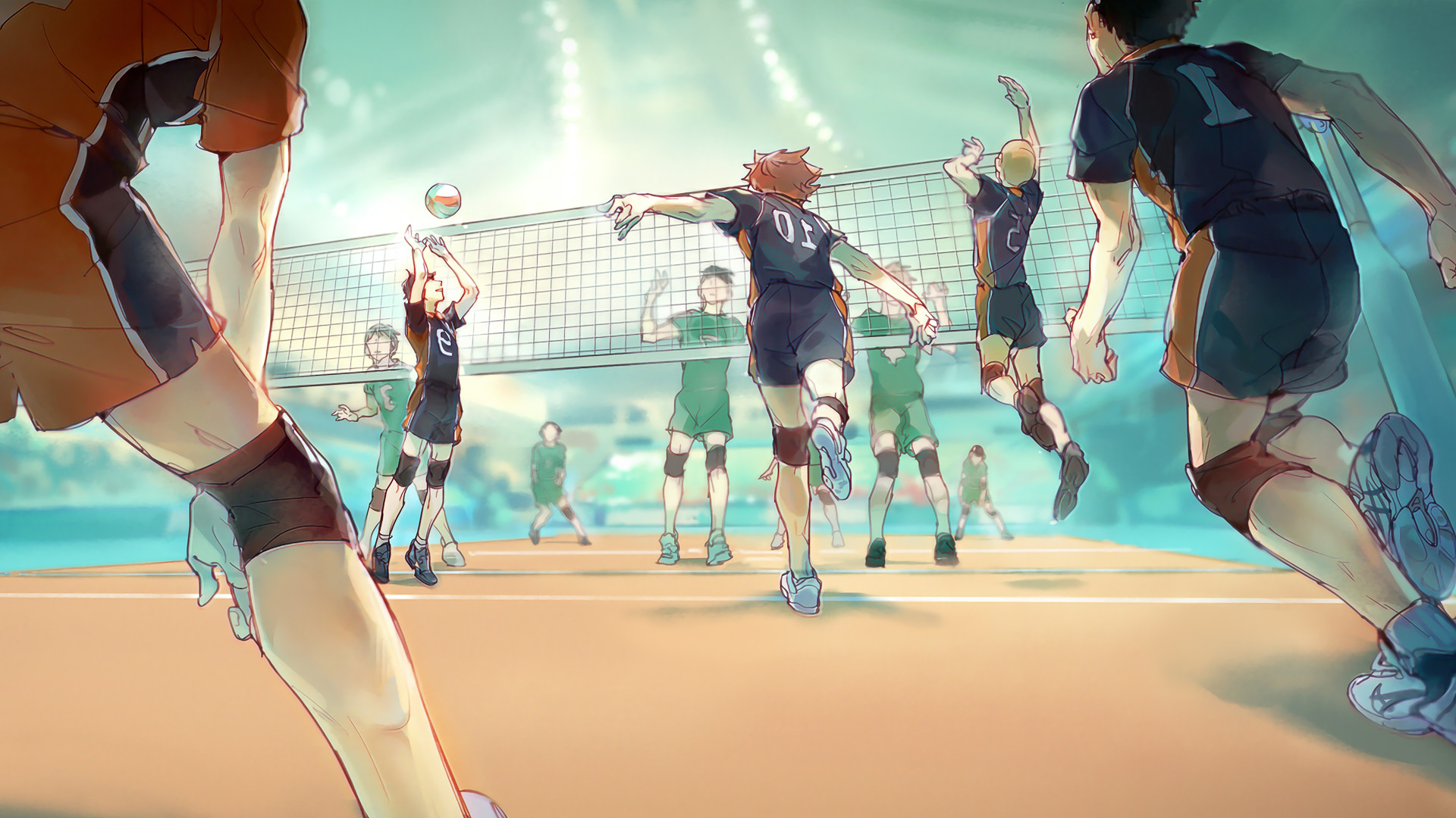Haikyu!!, Partita di pallavolo, Rete, Palestra, 1920x1080, sfondo per PC