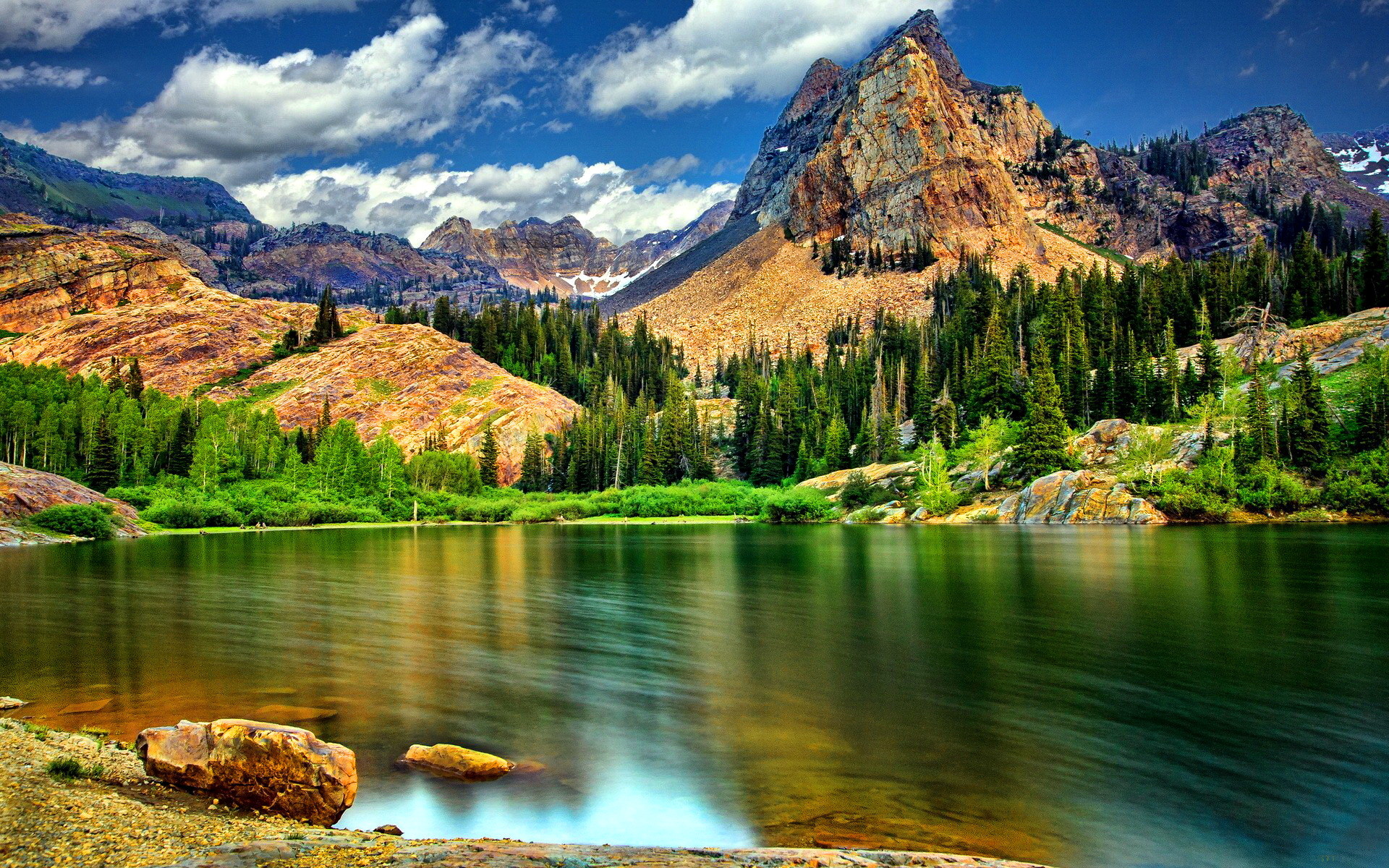 Lago, Montagne, Riflesso, Nuvole, 16:10 Full HD, sfondo widescreen