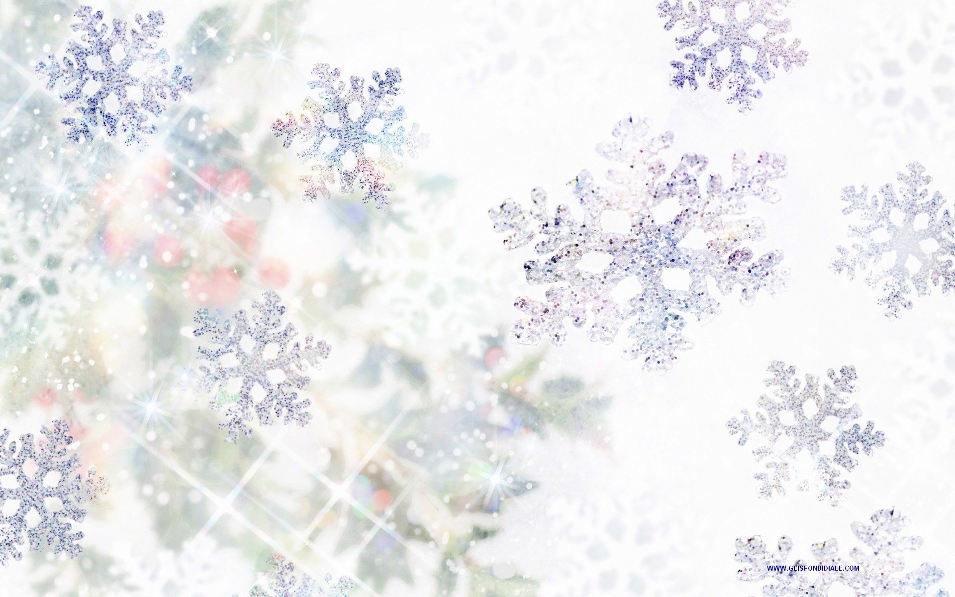 Fiocchi di neve, Inverno, Sfondo bianco, Brillantini, 16:10 Full HD, wallpaper widescreen