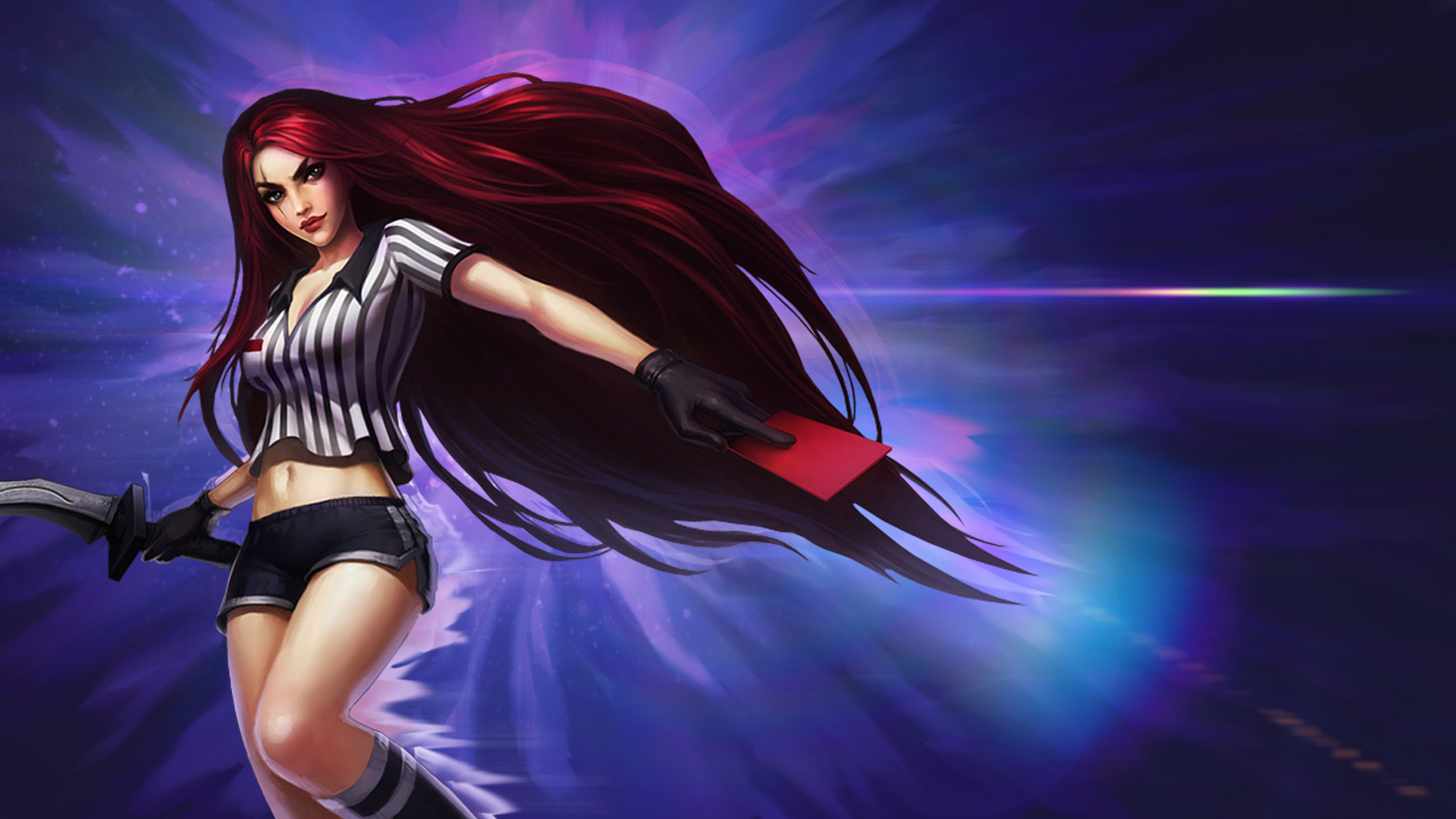 Katarina, Katarina Cartellino Rosso, League of Legends, Viola, Full HD, wallpaper desktop