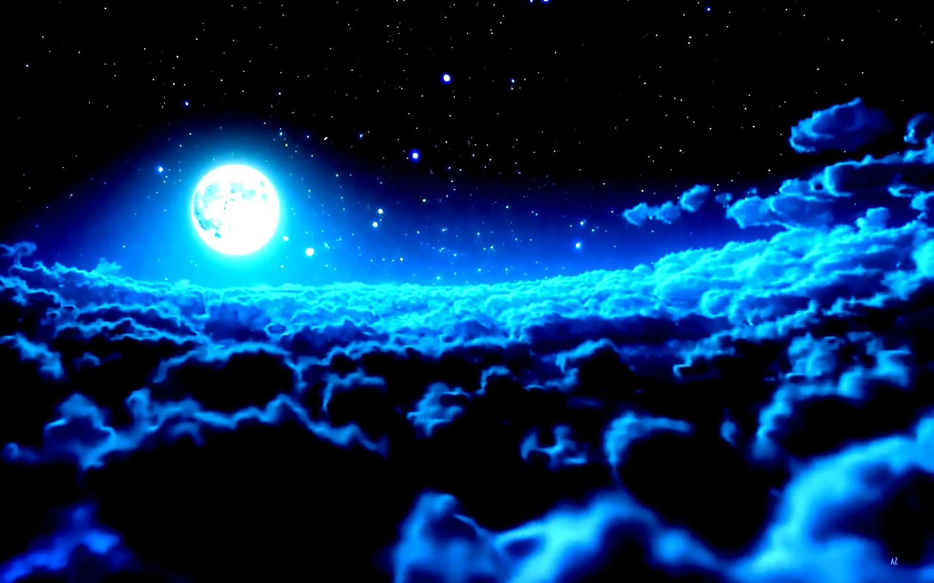 Luna piena, Nuvole, Notte, Blu, 1920x1200, immagine di sfondo
