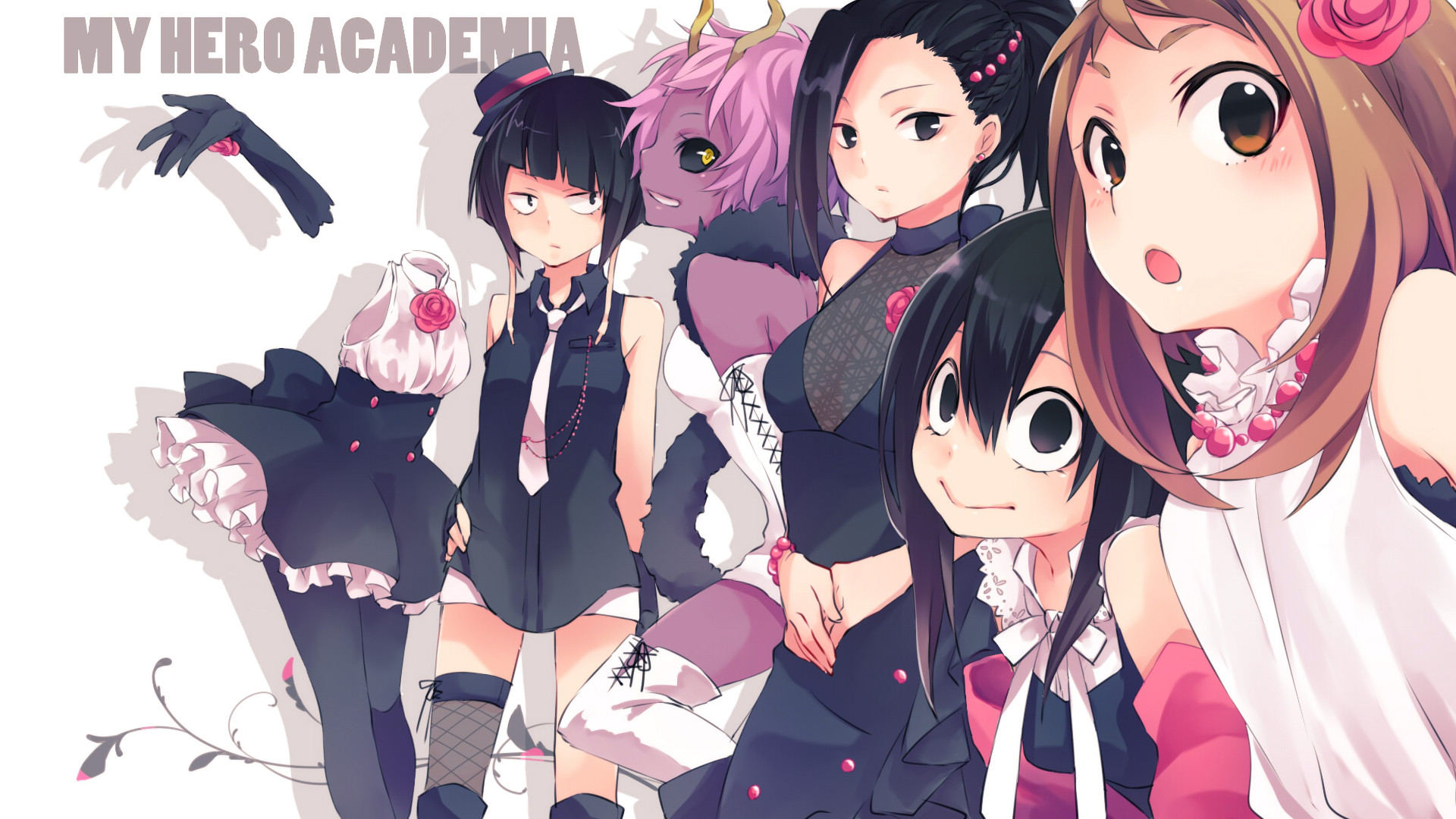 Ochaco Uraraka, Tsuyu Asui, Momo Yaoyorozu, Kyoka Jiro, My Hero Academia, Abiti eleganti, sfondo desktop