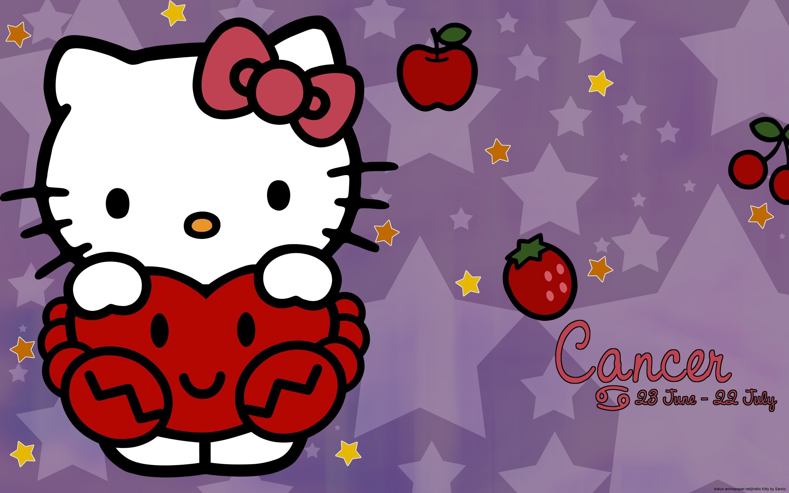 Hello Kitty, Cancro, Segno zodiacale, Granchio, Stelle, 2K, sfondo per PC e portatile