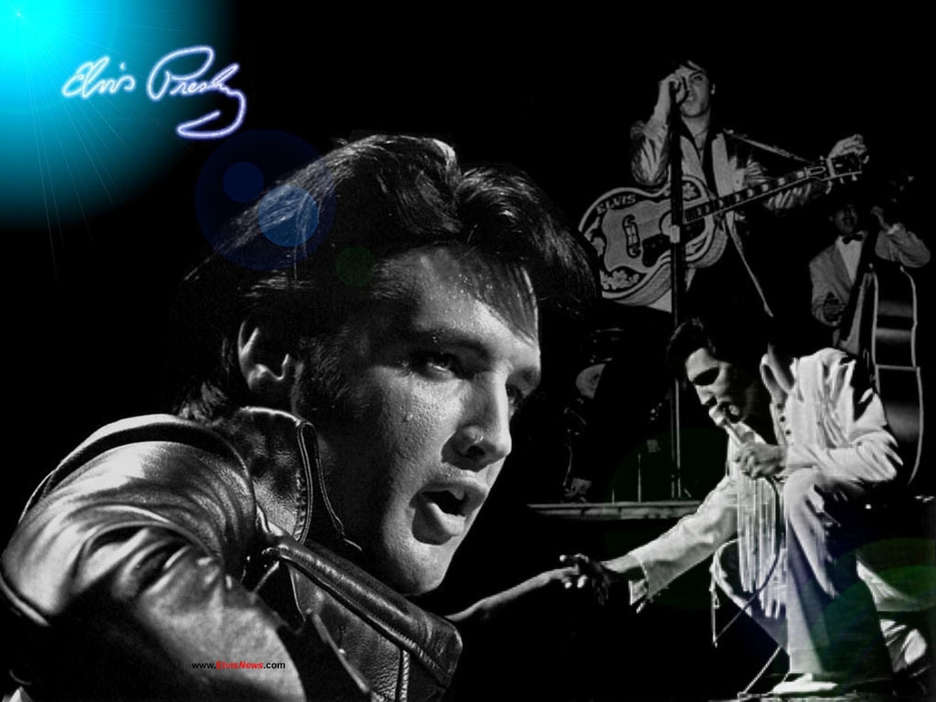 Elvis Presley, Chitarra, Bianco e nero, Collage, Full HD, sfondo per iPad e tablet