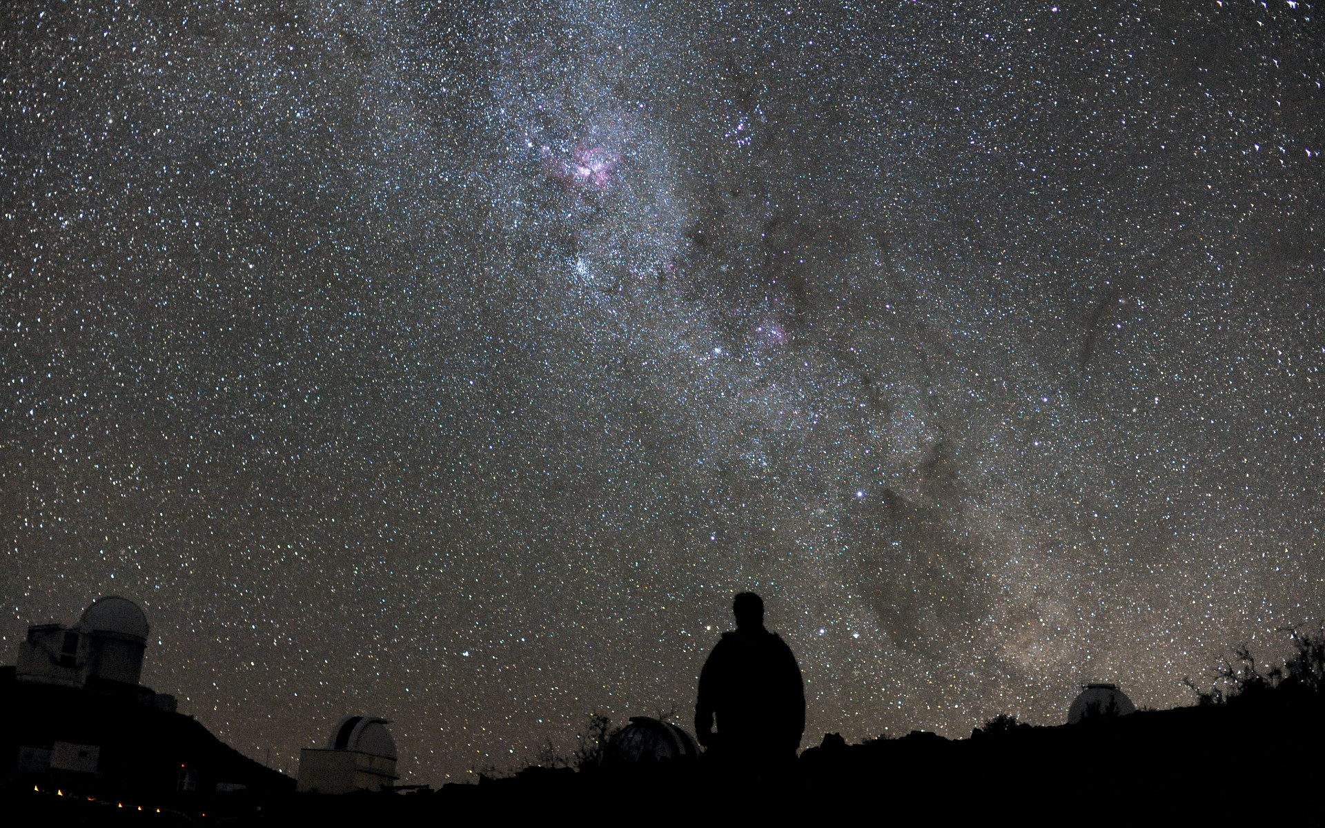 Via Lattea, Cielo stellato, Silhouette, Osservatorio, Notte, 16:10 Full HD, sfondo widescreen