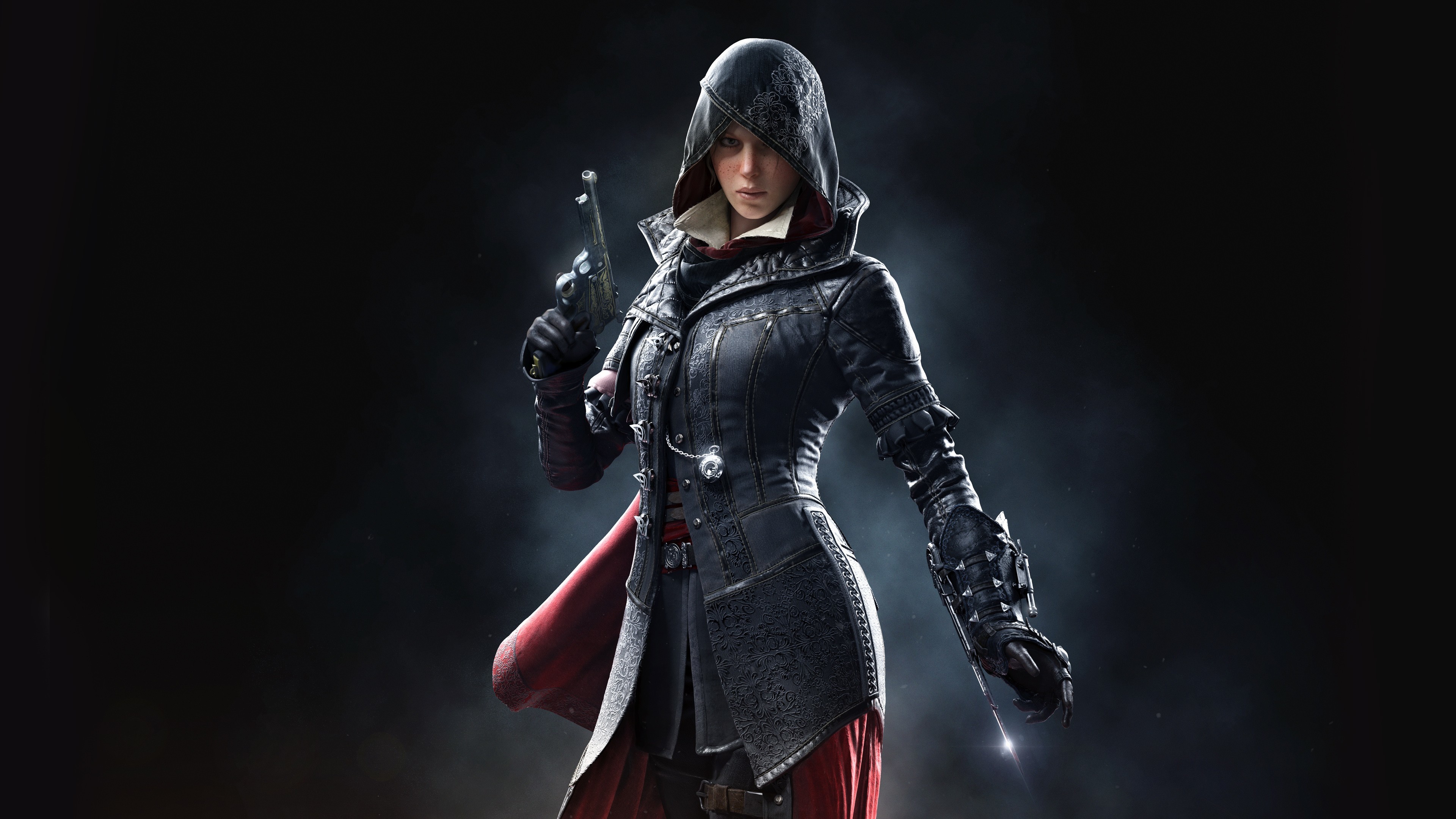 Evie Frye, Assassin's Creed Syndicate, Pistola, Sfondo scuro, 4K, wallpaper per portatile