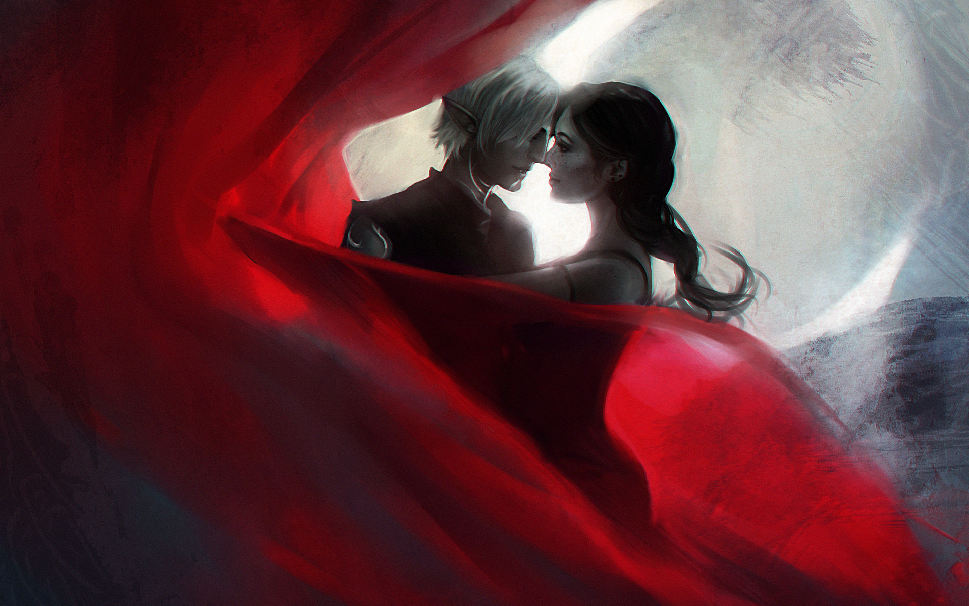 Bacio, Mantello rosso, Coppia, Romantico, 16:10 Full HD, sfondo widescreen