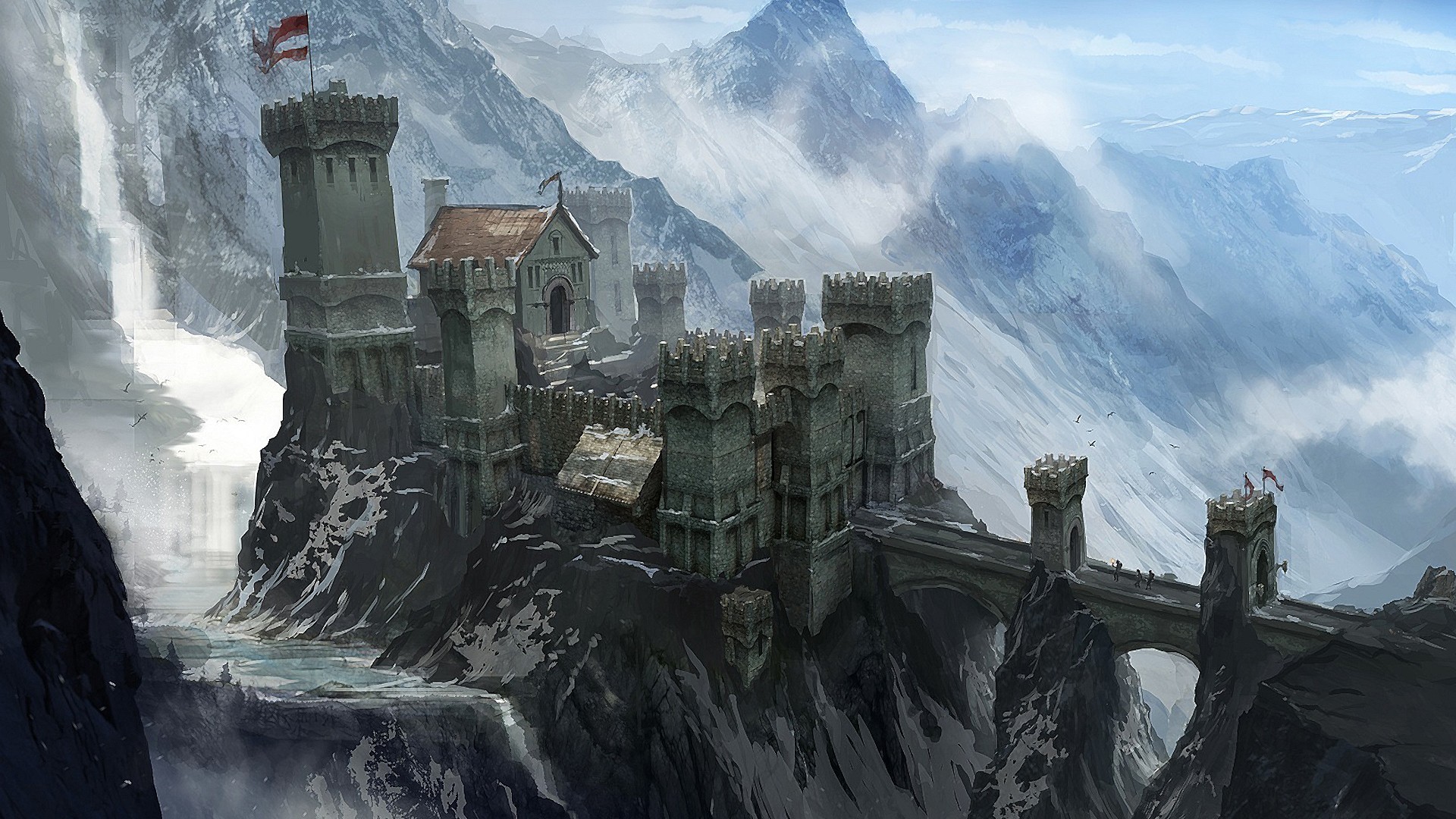 Dragon Age: Inquisition, Skyhold, Castello, Montagne innevate, Full HD, wallpaper desktop
