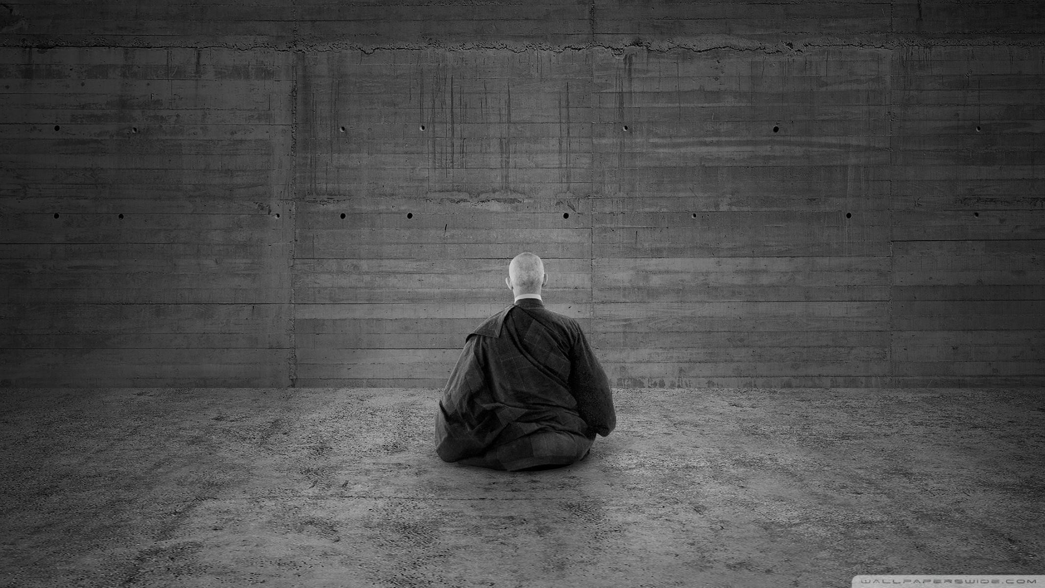 Monaco, Meditazione, Bianco e nero, Minimalismo, 16:9 Full HD, sfondo widescreen