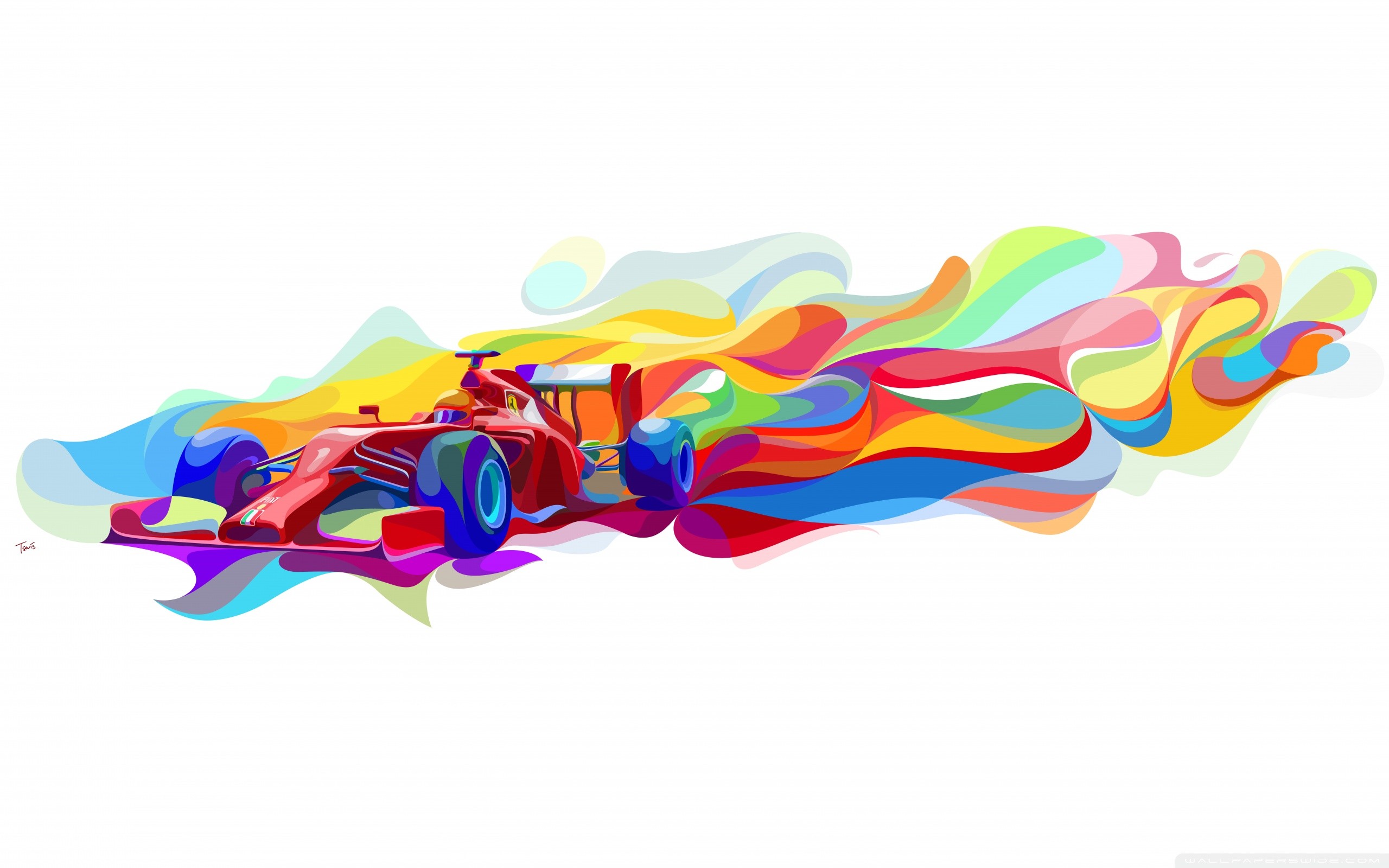 Formula 1, Monoposto, Arte astratta, Colori arcobaleno, Sfondo bianco, wallpaper desktop 2K