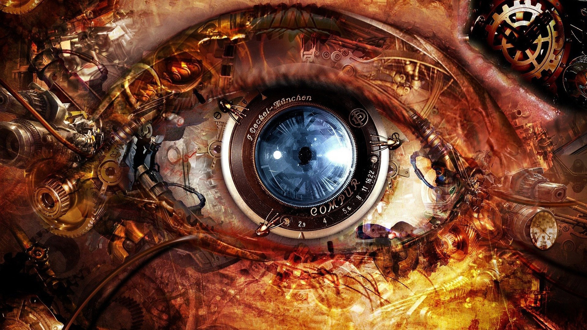 Occhio, Steampunk, Ingranaggi, Arte digitale, Full HD, sfondo desktop