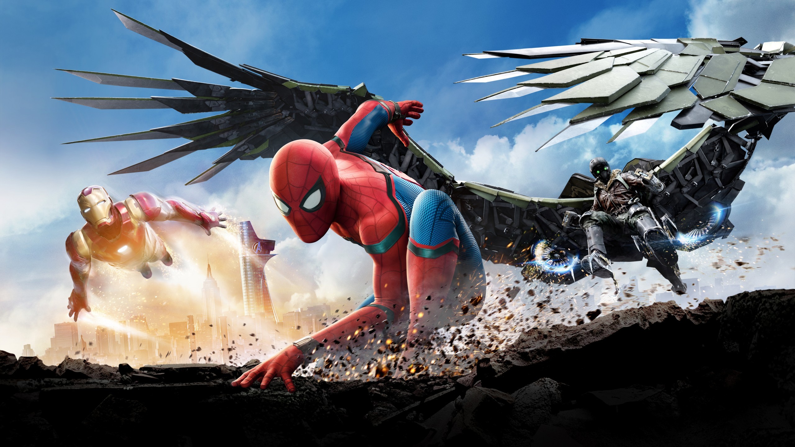 Spider-Man: Homecoming, Spider-Man, Iron Man, Avvoltoio, Marvel, sfondo Windows 11