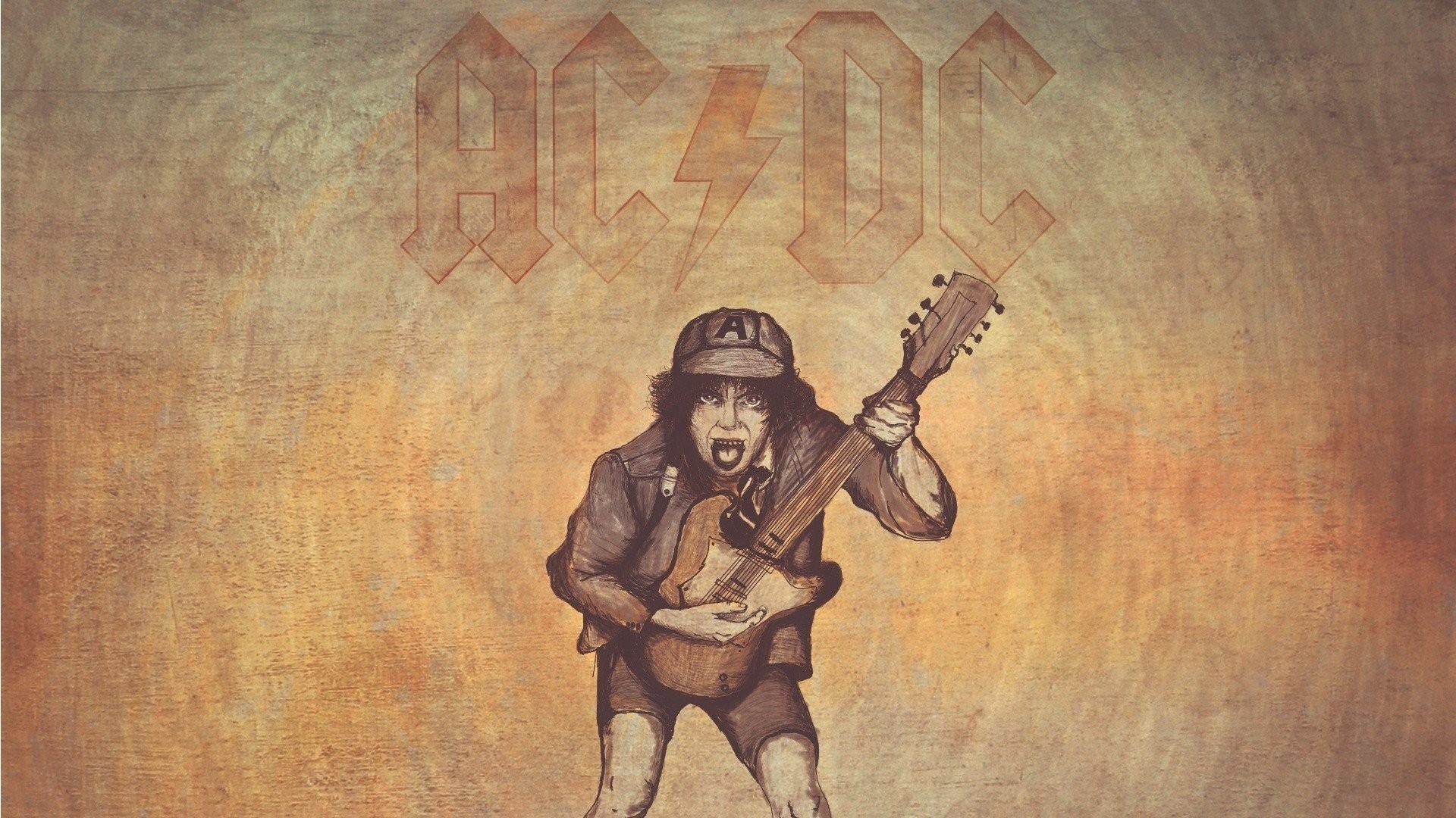 AC/DC, Angus Young, Chitarra, Seppia, Full HD, sfondo per portatile