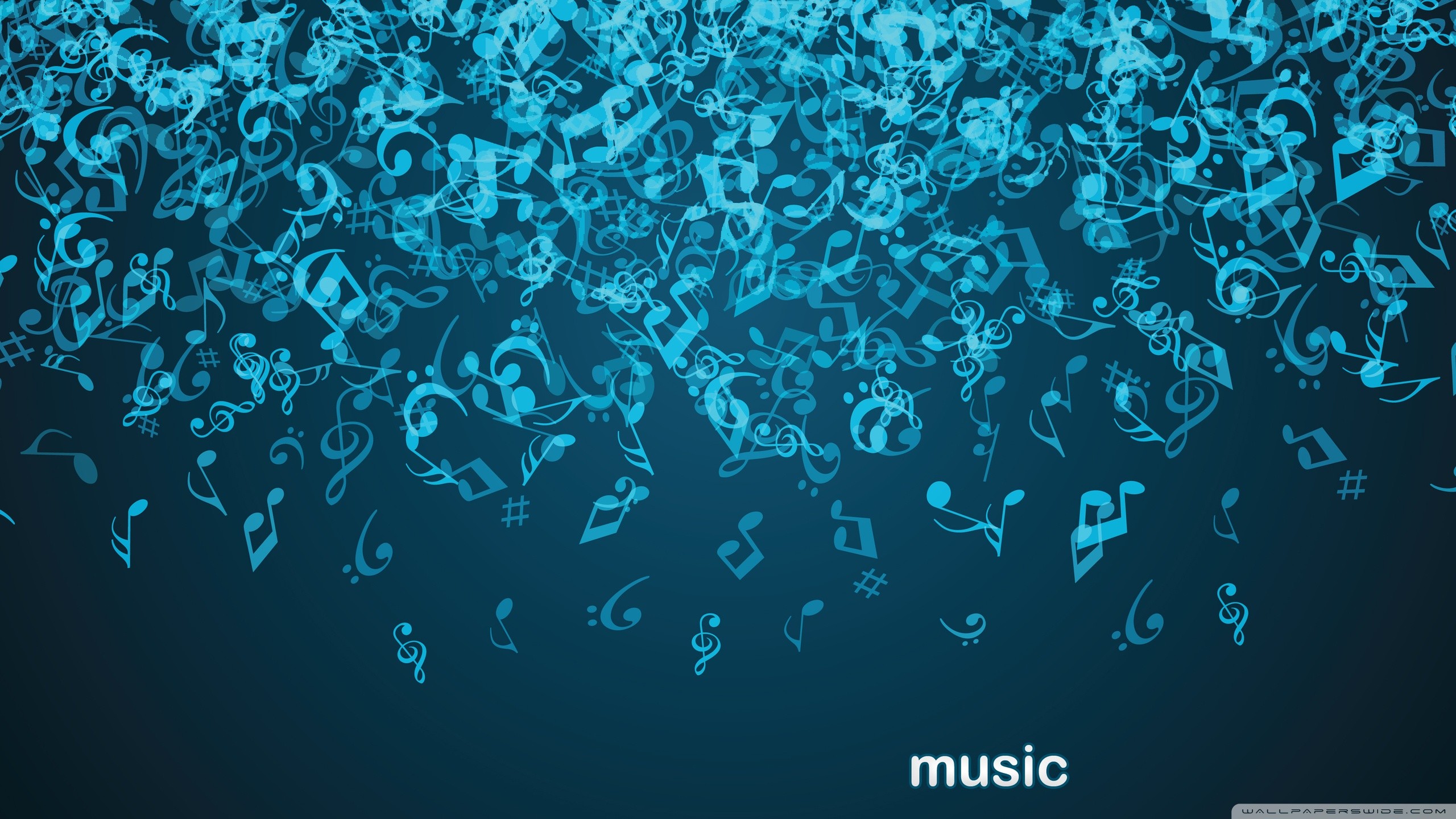 Note musicali, Music, Sfondo blu, 2K, wallpaper per portatile