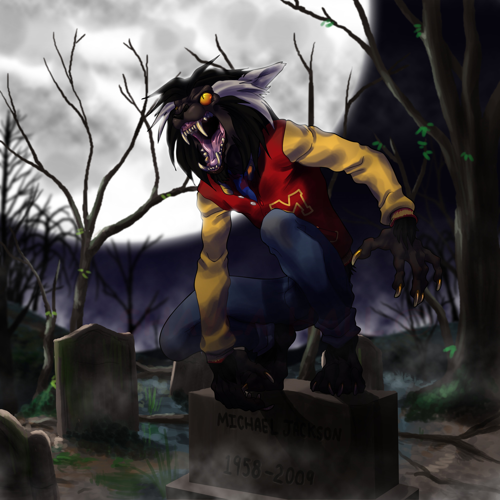 Lupo mannaro, Cimitero, Alberi spogli, Fumetto, Full HD, sfondo per iPad e tablet