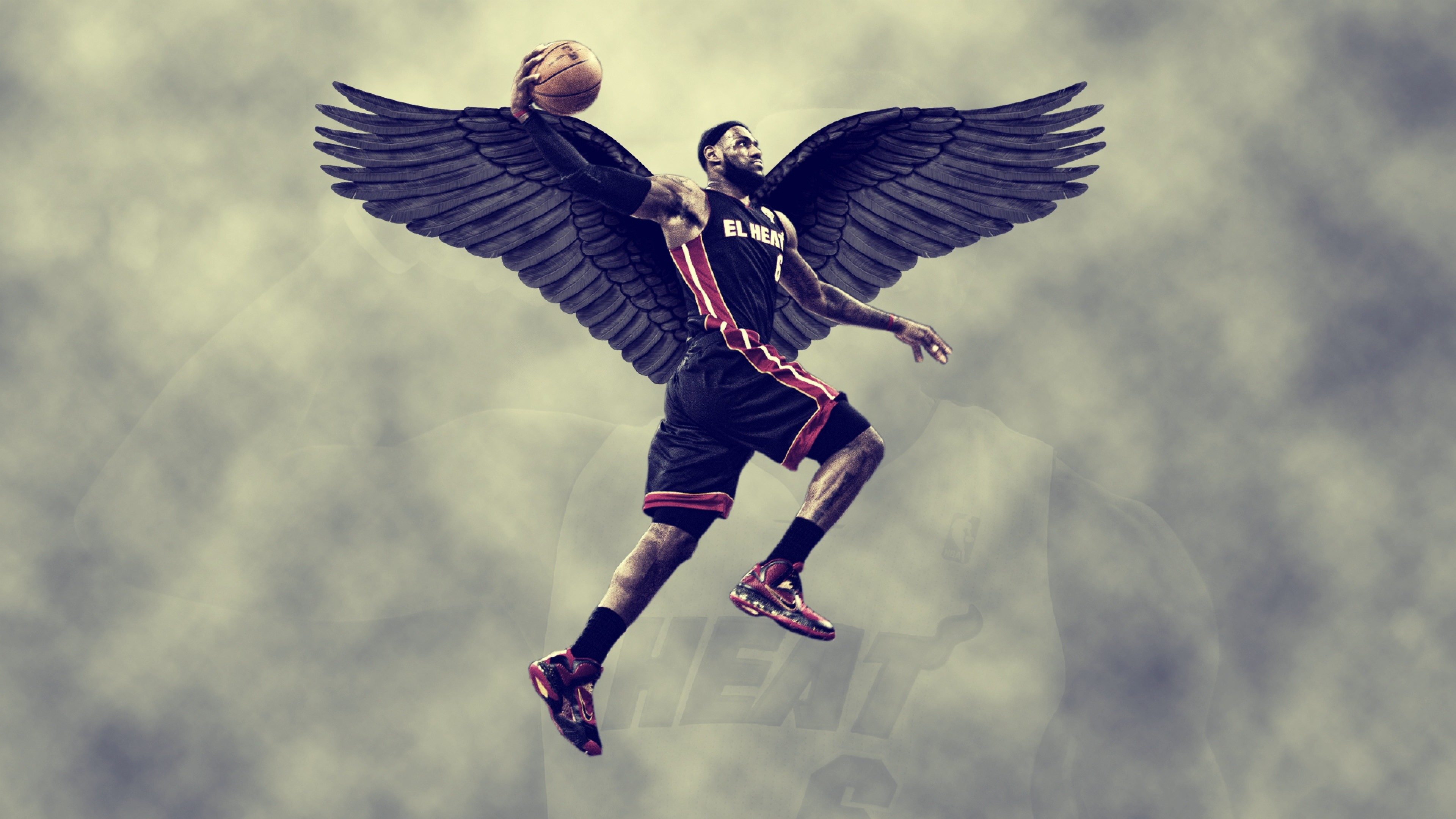 LeBron James, Miami Heat, Ali, Arte digitale, 16:9 4K, sfondo widescreen