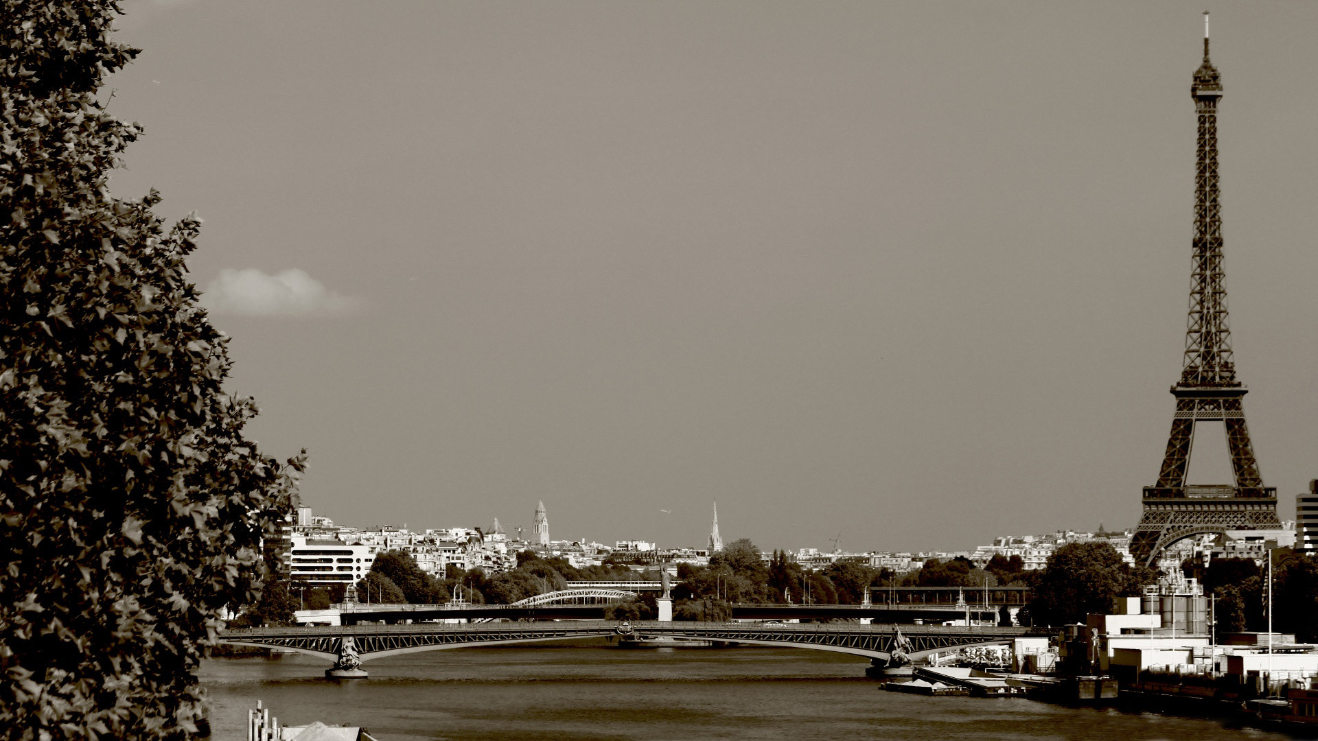 Torre Eiffel, Senna, Parigi, Seppia, Full HD 1080p, sfondo desktop