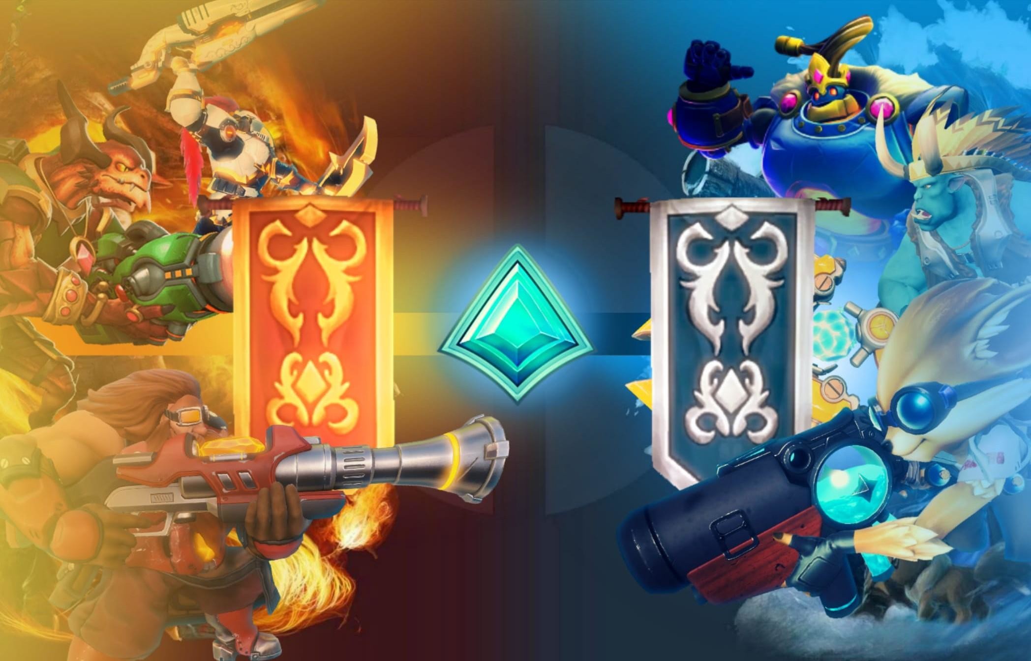 Paladins, Squadre, Stendardi, Rosso e blu, Full HD, sfondo per PC e portatile