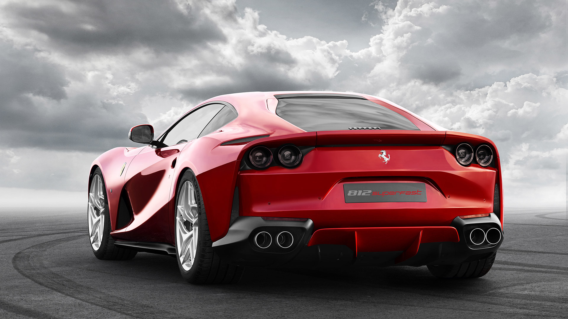 Ferrari 812 Superfast, Ferrari, Nuvole, Rosso, Full HD, sfondo per PC e portatile