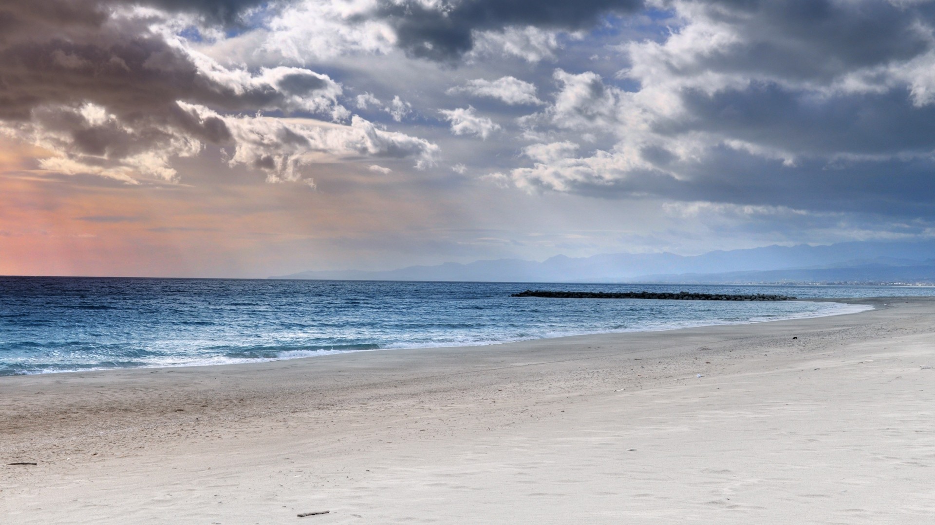 Spiaggia, Oceano, Nuvole, Sabbia, 1920x1080, sfondo per PC