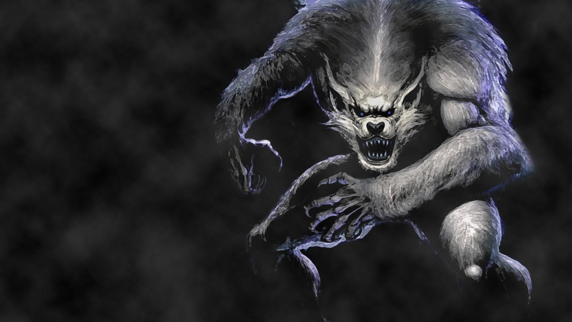 Lupo mannaro, Sfondo scuro, Artigli, Fantasy, 16:9 Full HD, wallpaper widescreen