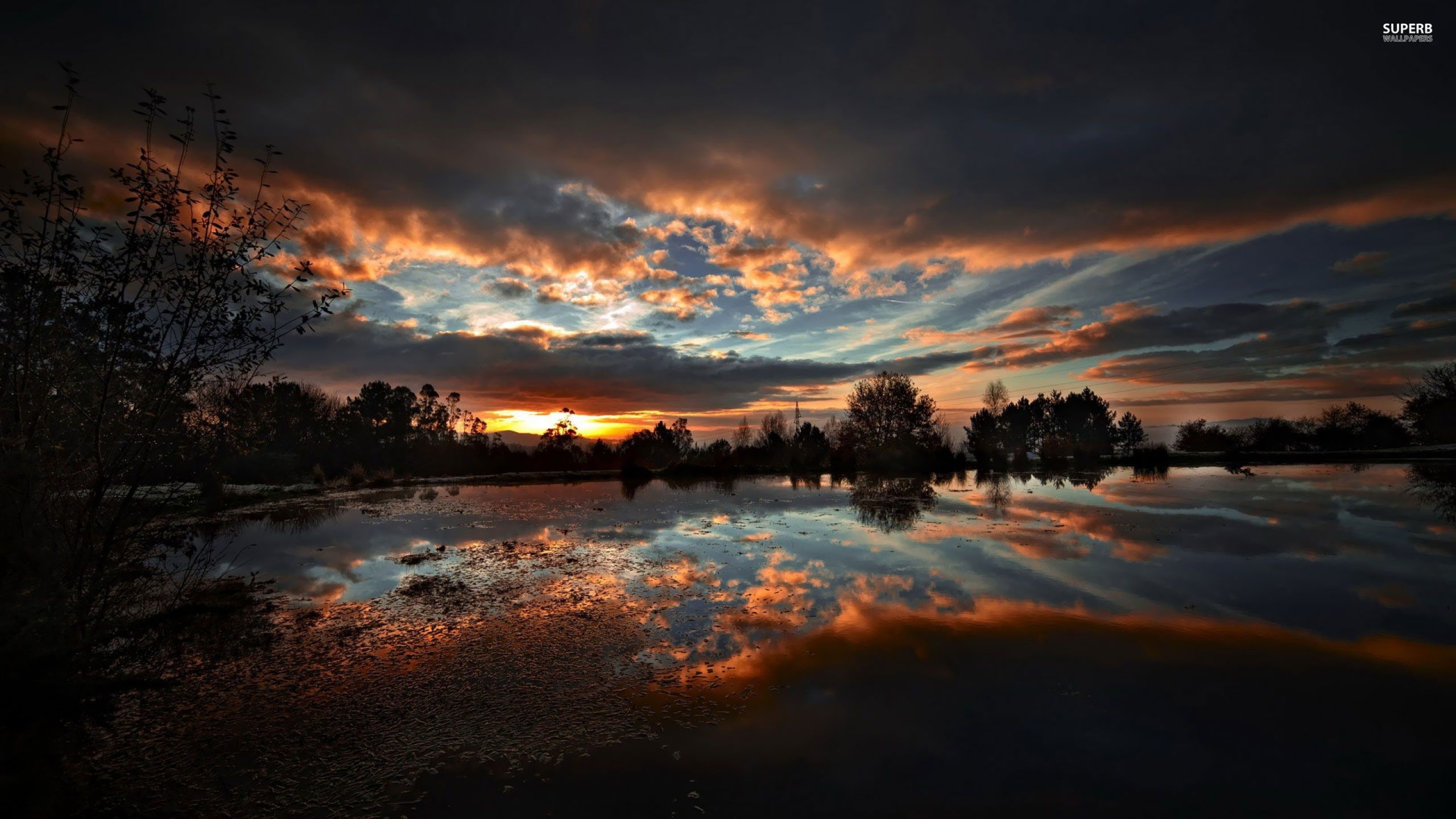 Lago, Tramonto, Nuvole, Riflesso, 2K, sfondo per PC
