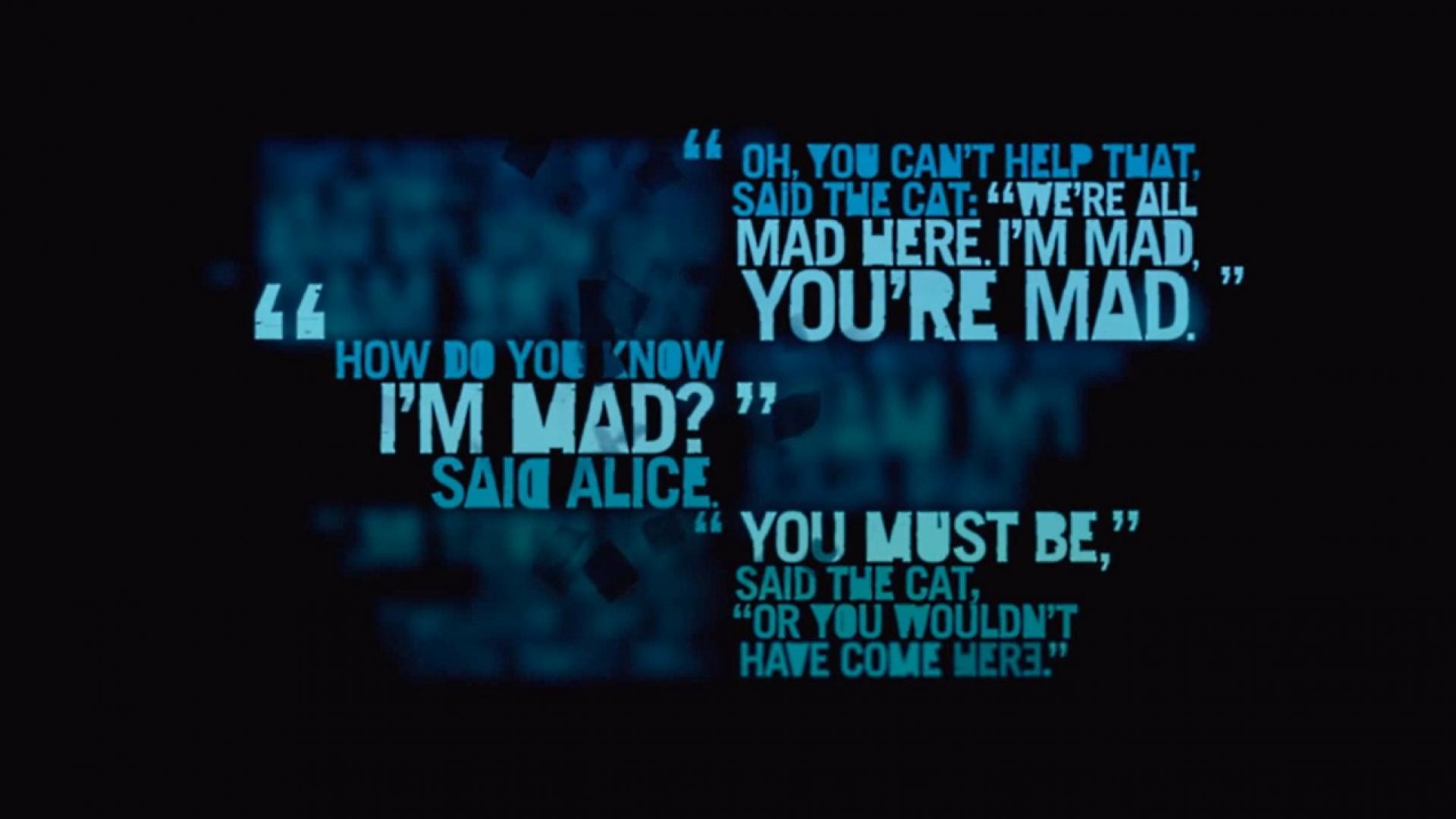 We're All Mad Here, Citazione, Stregatto, Tipografia, Sfondo nero, wallpaper Windows 11